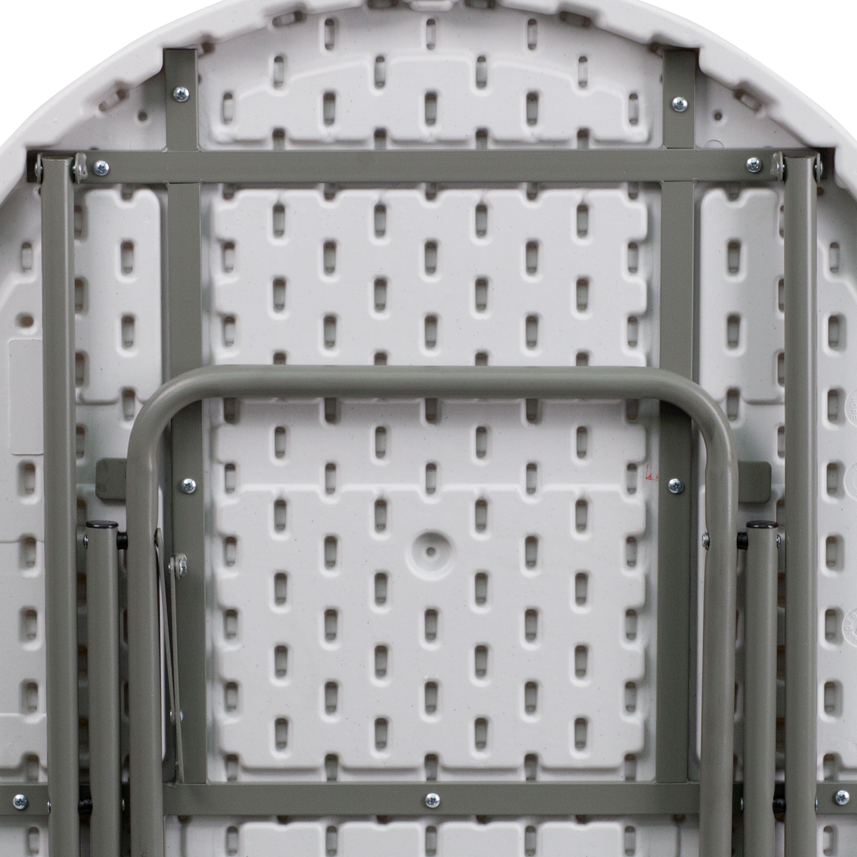 Gray Metal 31.5'' Round White Plastic Folding Table
