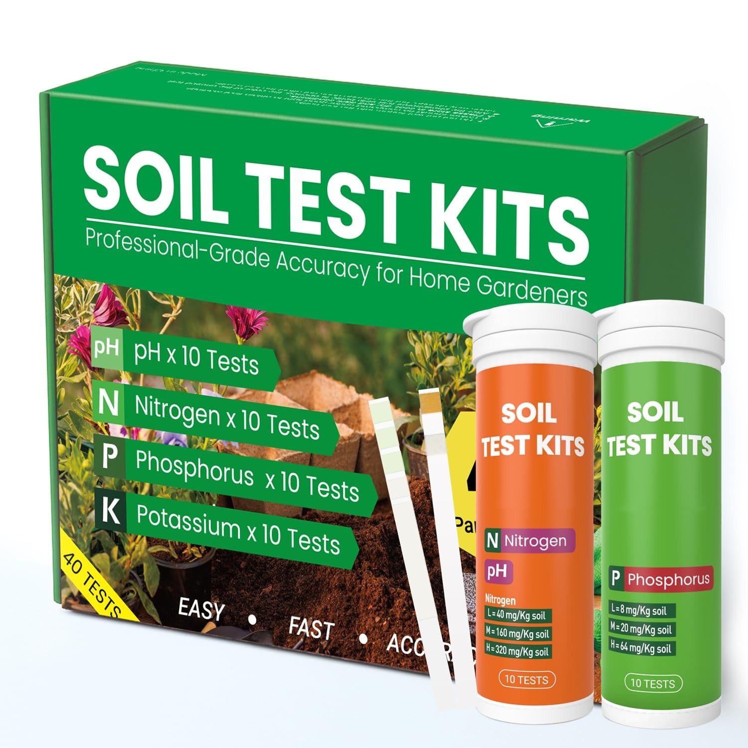 Misopily  4 in 1 Soil Test Kit 40 Tests Measures pH Nitrogen Phosphorus Potassium for Lawns Vegetable Gardens Flower Beds All Tools Included