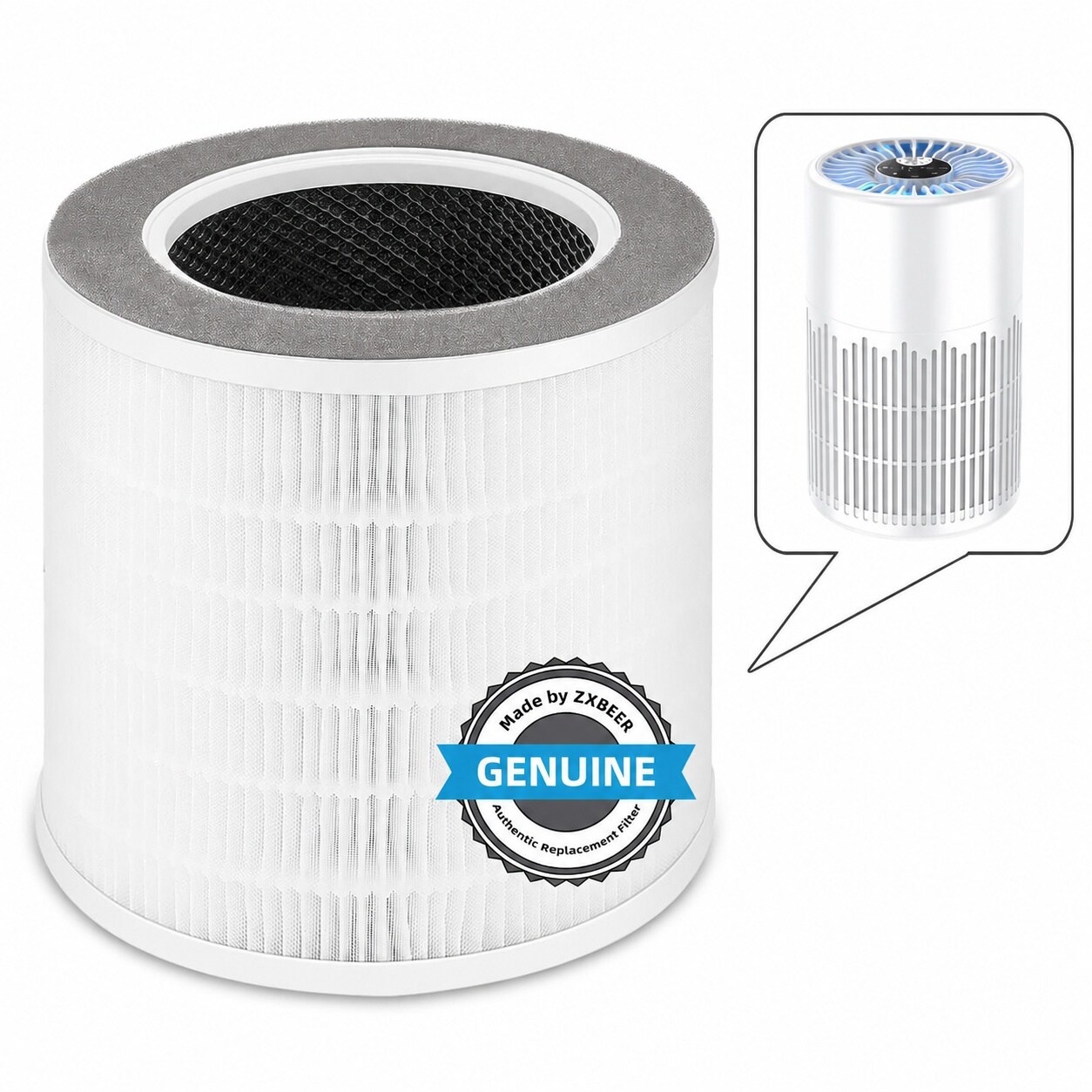 Justincity  True HEPA Filter Compatible with ZXA101 Air Purifier H13 Grade 3 Stage 360 Degree Filtration High Efficiency Replacement 1 Piece