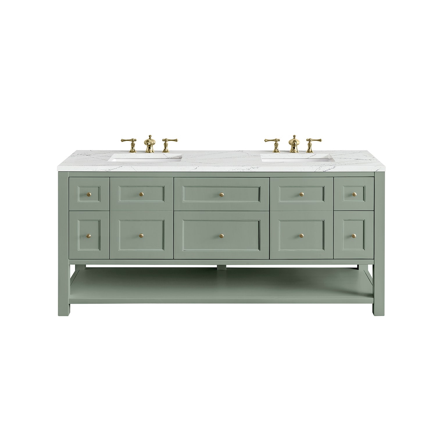 James Martin Vanities 330-V72-SC-3ENC Breckenridge 72-in Smokey Celadon Undermount Double sink Bathroom Vanity with Ethereal Noctis Quartz Top