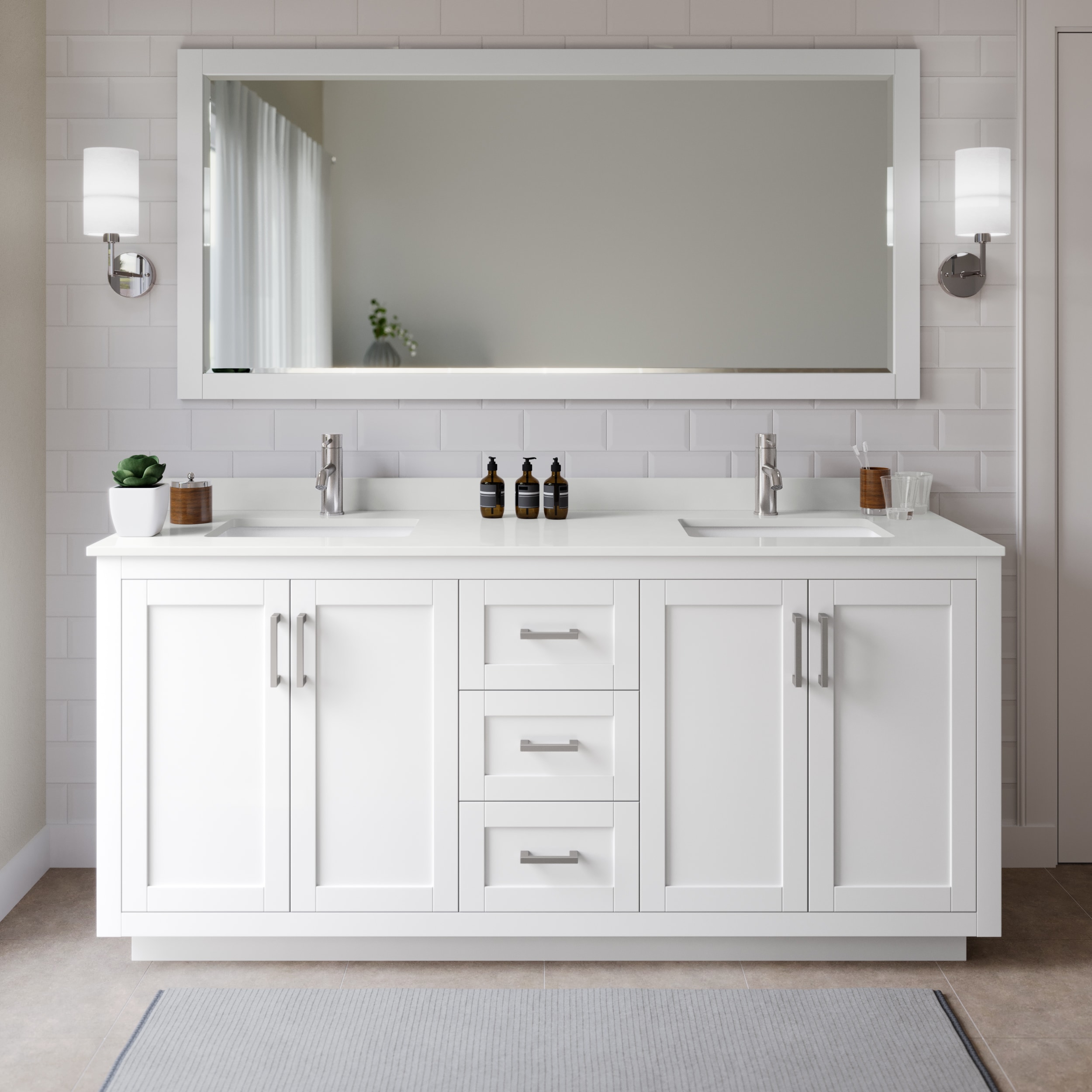 Wyndham Collection WCF292972DWHWQUNSMXX Miranda 72-in White Undermount Double Sink Bathroom Vanity with White Quartz Top
