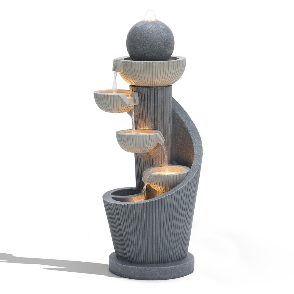 LuxenHome WHF1956 28.7-in H Resin Tiered Outdoor Fountain Pump Included