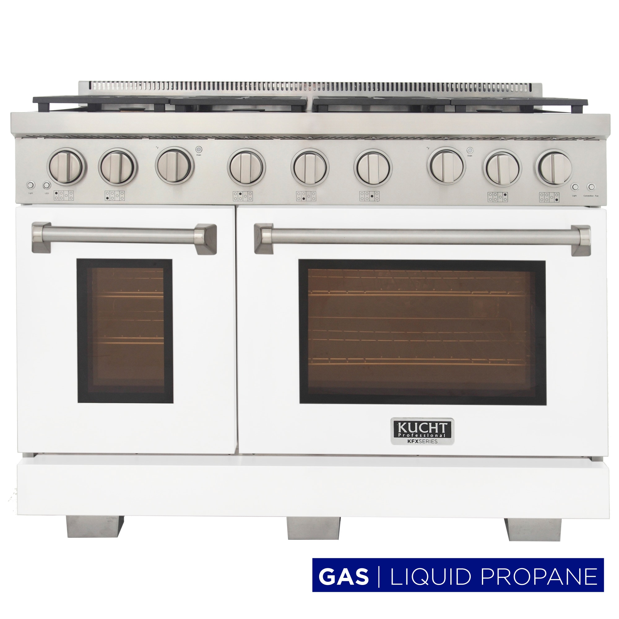 Kucht KFX4800X-LP-W 48-in 7 burners 4.2-cu ft / 2.5-cu ft Convection Oven Freestanding Liquid Propane Double Oven Gas Range ( White )