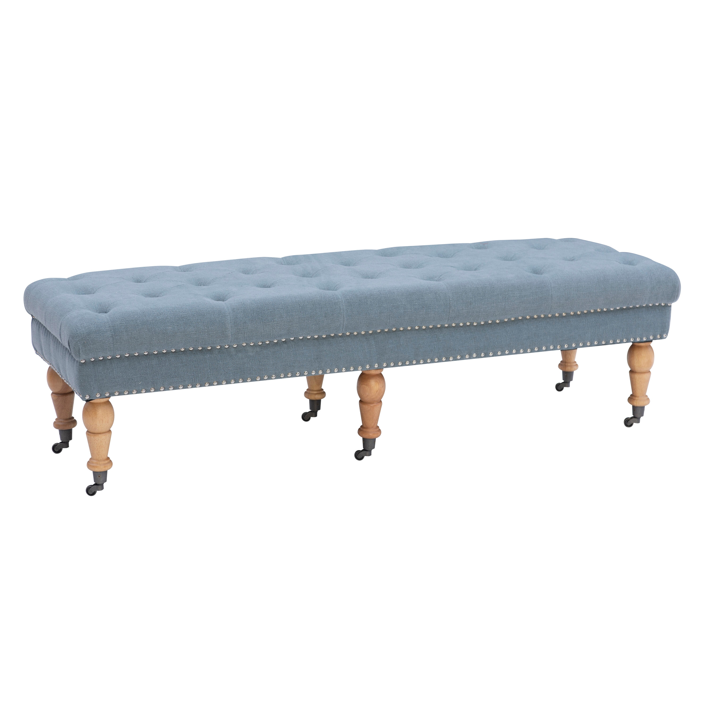 Linon 368254BLU01U Isabelle Modern Gray Accent Bench 62-in x 19.69-in x 17.72-in