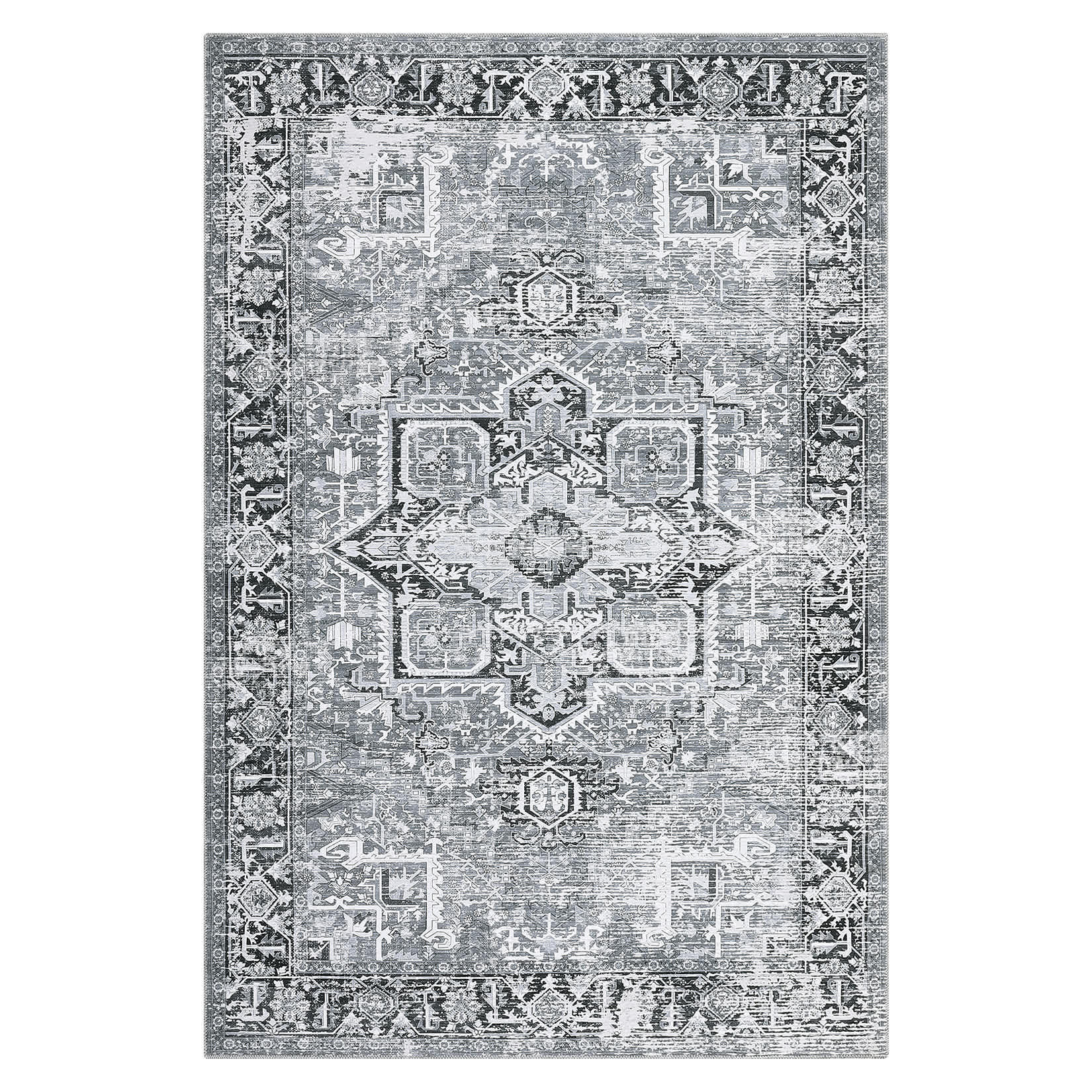 Qeetex LSN-PHO-0YGAMM36 5 x 7 ft Polyester Green Rectangular Hallway Bathroom Entryway Kitchen Office Foldable Flower Printed Persian Washable Area Rug