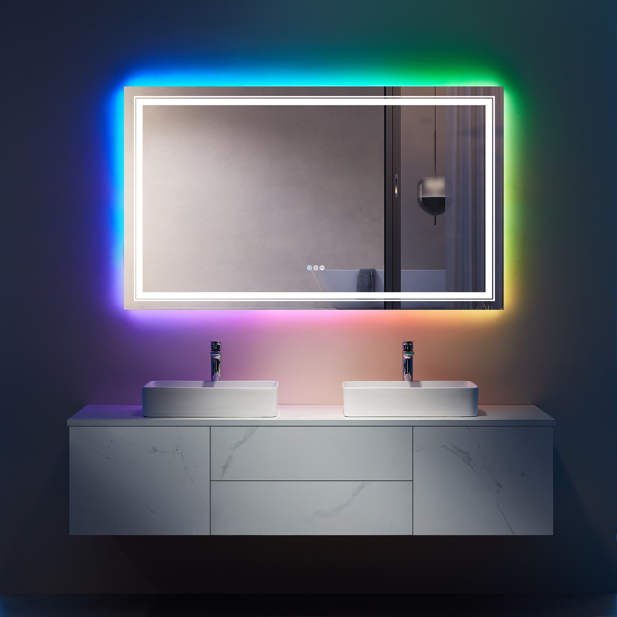 CASAINC WEIFI-19056-WE 28-in x 60-in Frameless Dimmable LED Lighted Fog Free Bathroom Vanity Mirror (Sliver)