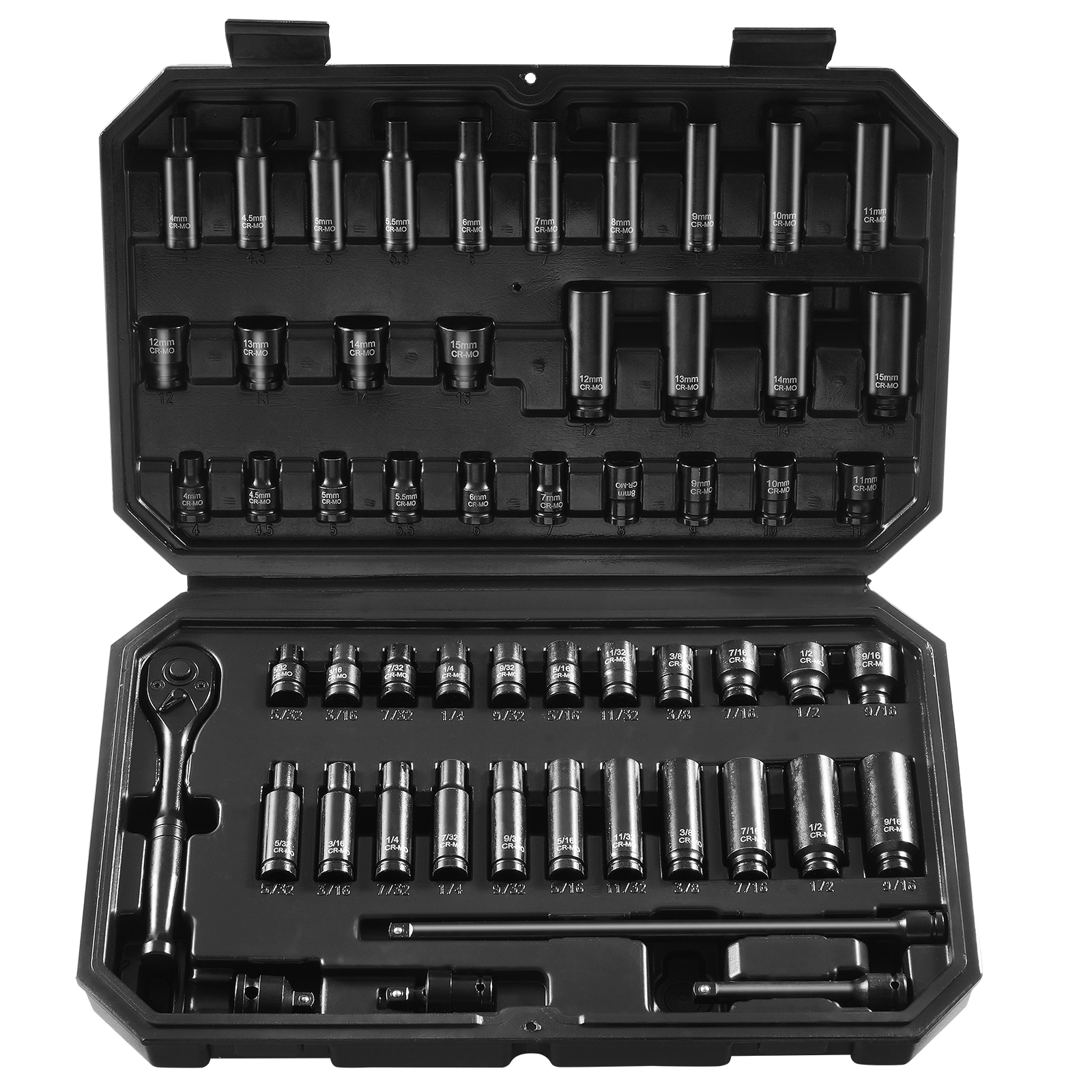 VEVOR Drive Impact Socket Set 1/4-IN - 55 Piece Deep and Shallow Socket Set SAE 5/32-IN-9/16-IN and Metric 4-15mm - 6 Point CR-V Alloy Steel for Auto Repair - Easy-to-Read Size Markings - Storage Case #SCCJTTZJ1CRV06158V0