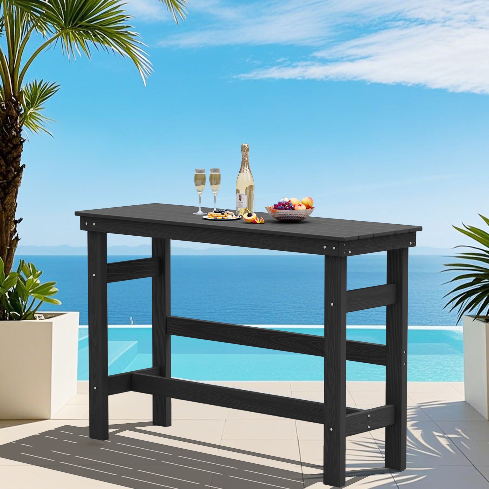 JEAREY PEJYGBZ-BK All-Weather Rectangle Tall Bar Table for Patio Rectangle Outdoor Bar height 20.5-in W x 60.3-in L