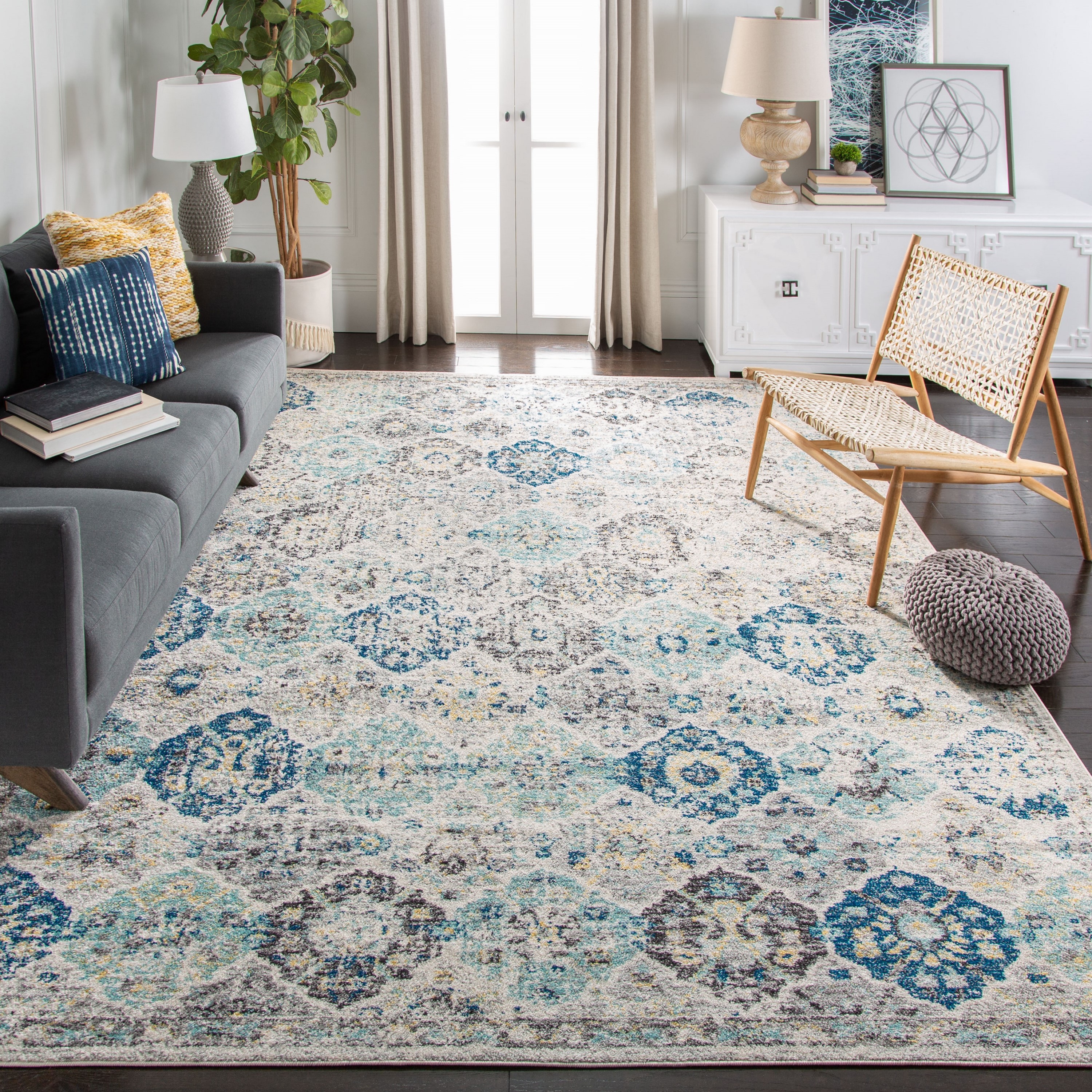allen + roth with STAINMASTER Eleanor 8 X 10 (ft) Tonal Grey Indoor/Outdoor  Medallion Area Rug in the Rugs department at