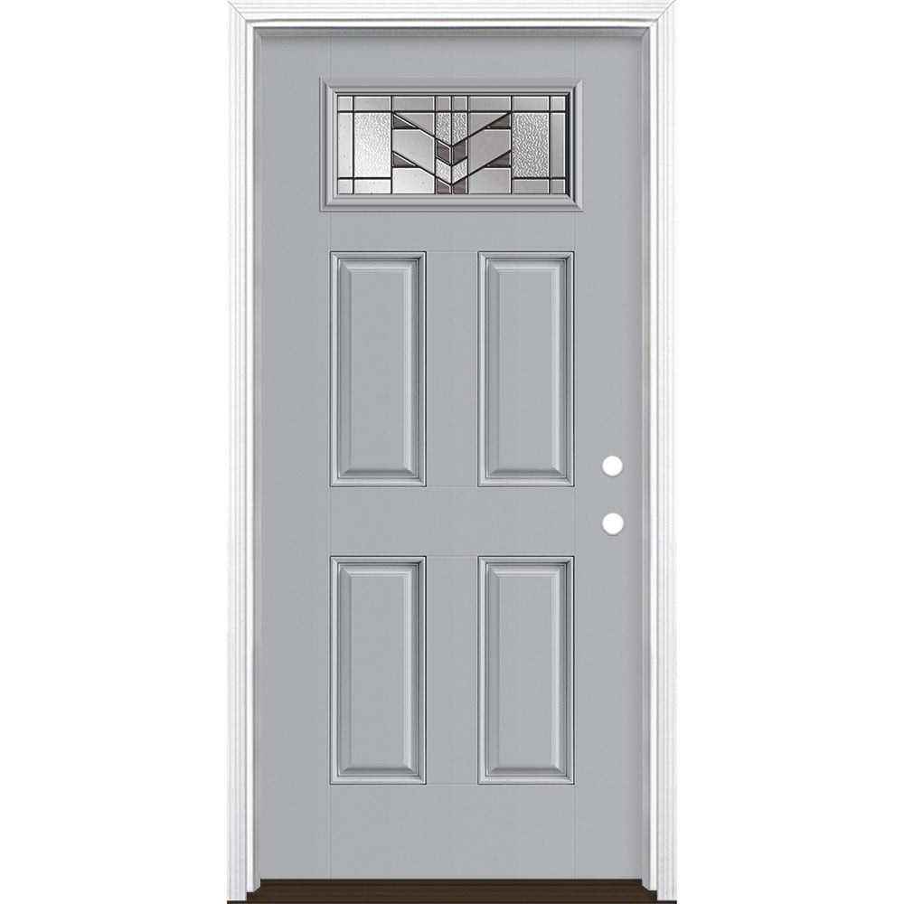 Masonite 3420471 Frontier 36-in x 80-in x 4-9/16-in Fiberglass 1/4 lite Left-hand inswing Infinity Gray Painted Prehung Front Door with Brickmould Insulating core