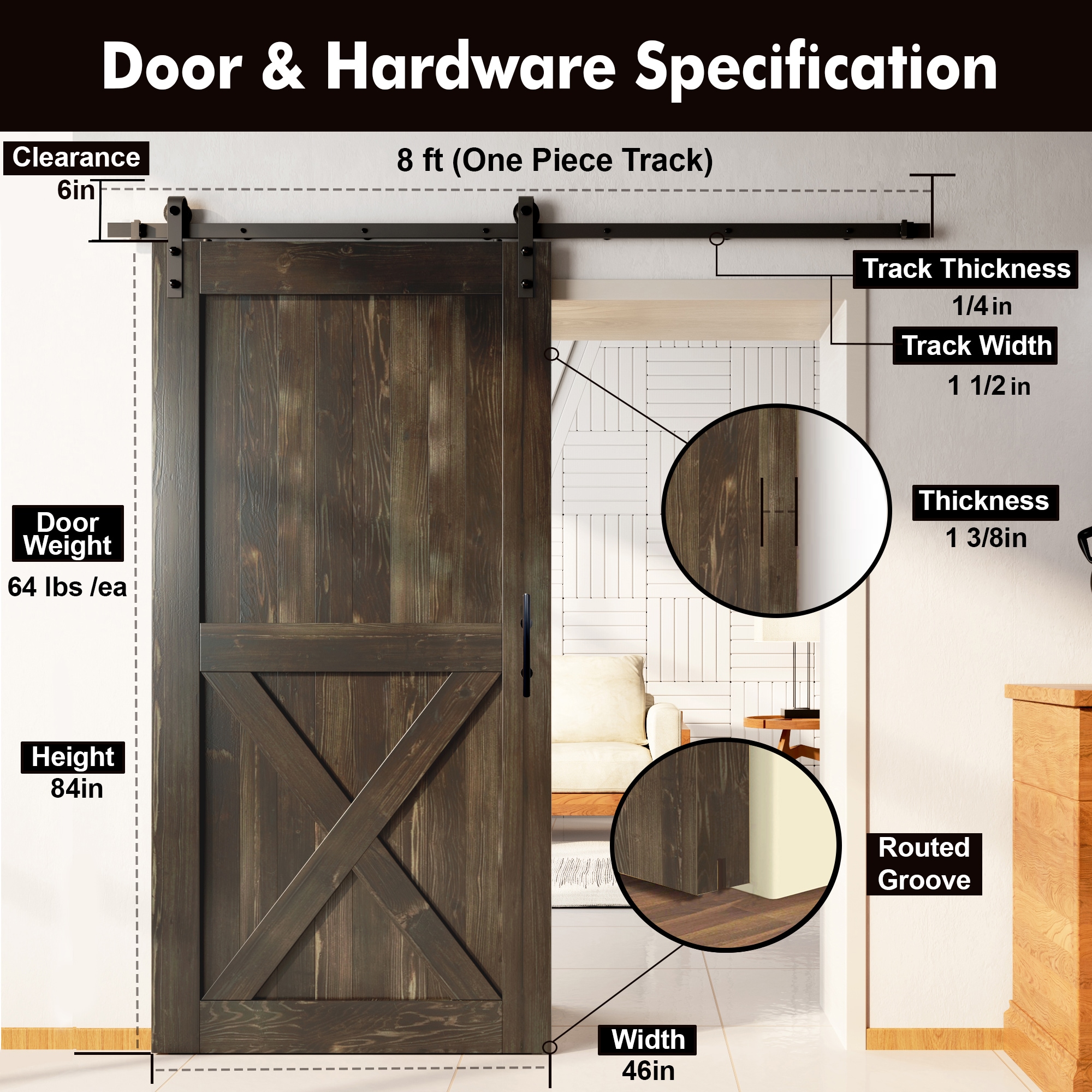 HOMACER YT1TGH096C-4684-X-EB Barn-Doors - View #7