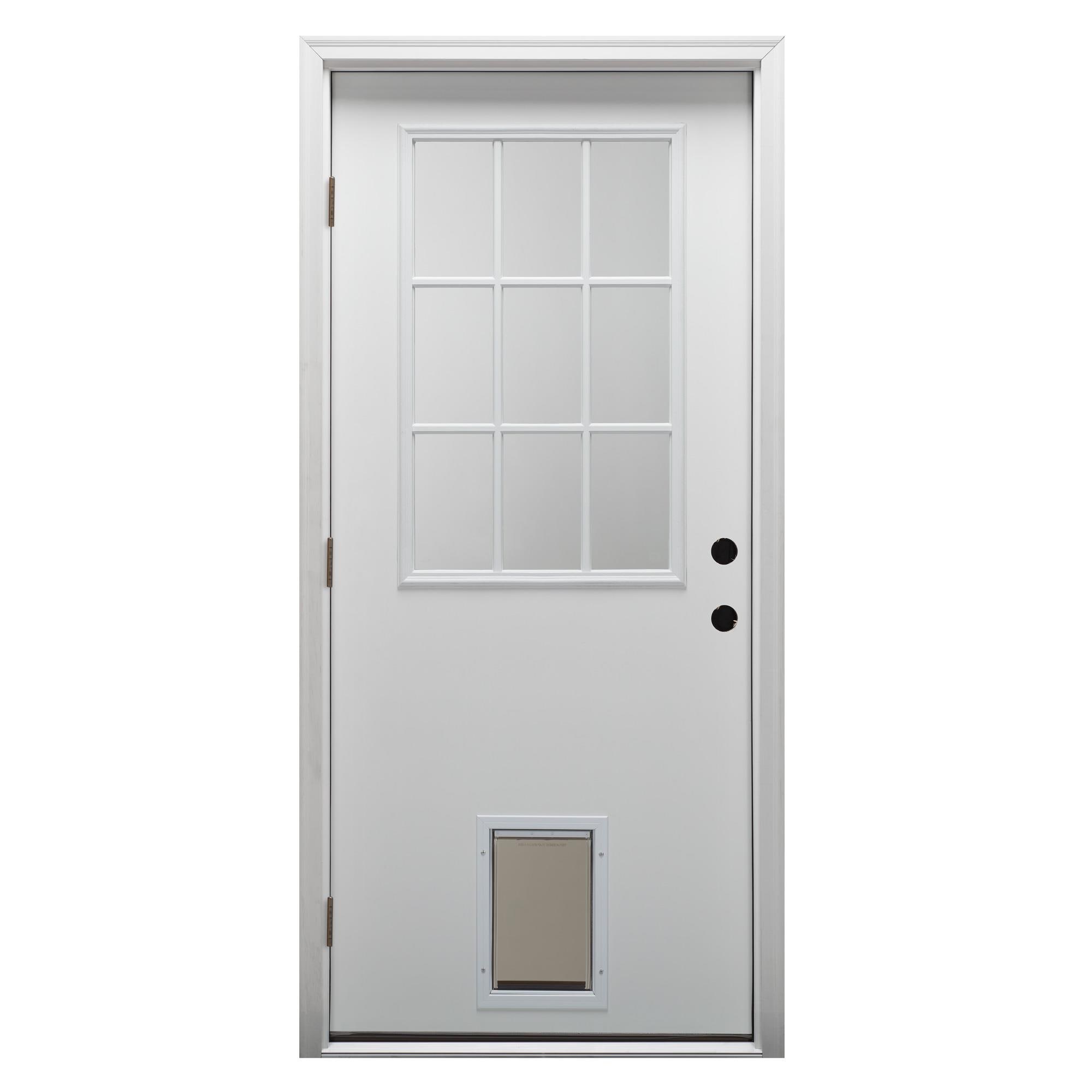 MMI DOOR 36-in x 80-in x 6-9/16-in Steel Half Lite Right-Hand Outswing Primed Prehung Front Door with Brickmould Insulating Core with Grills in White -  ZZ364797R