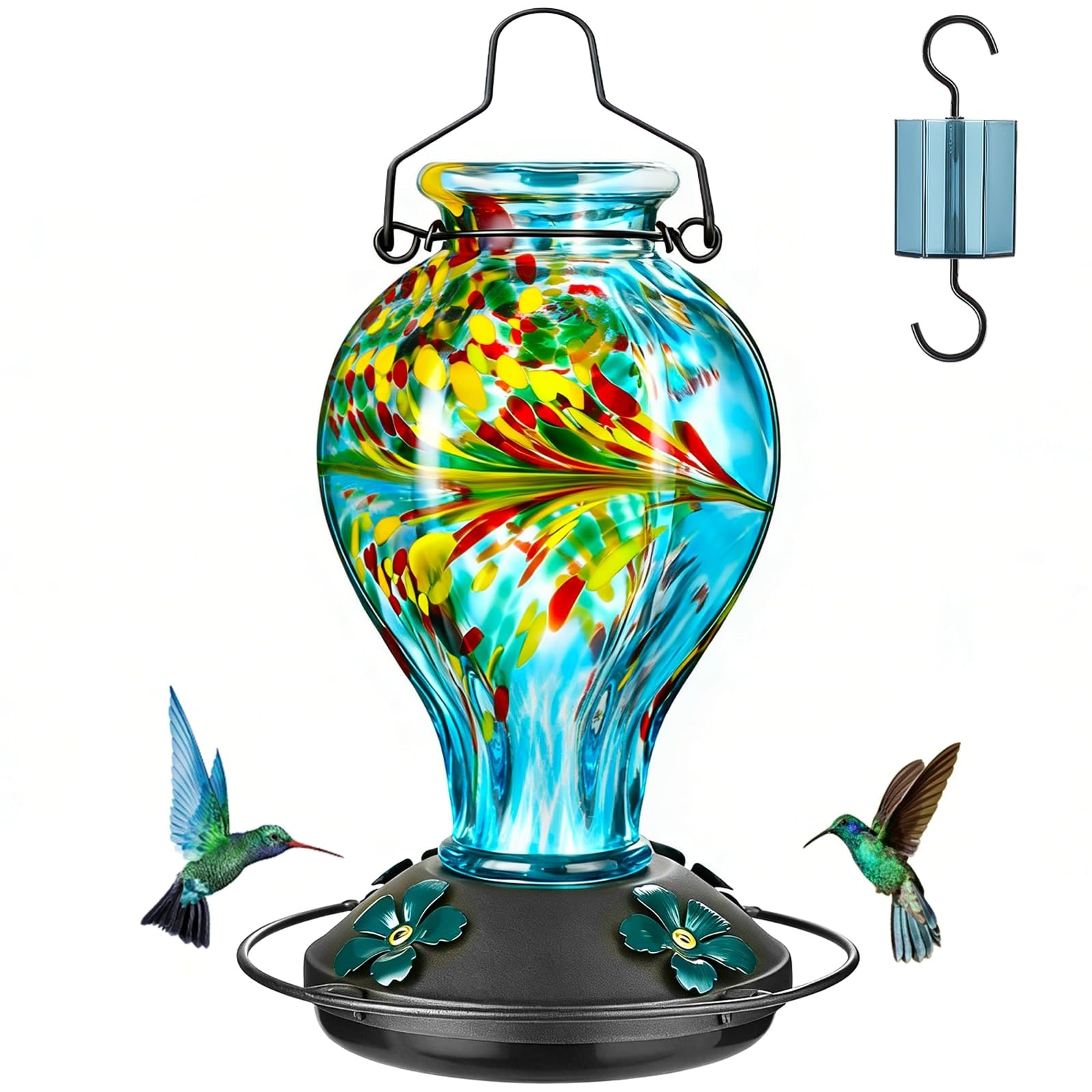 Numhew 24oz 1-Port Blue Phoenix Glass Leak-Resistant Hummingbird