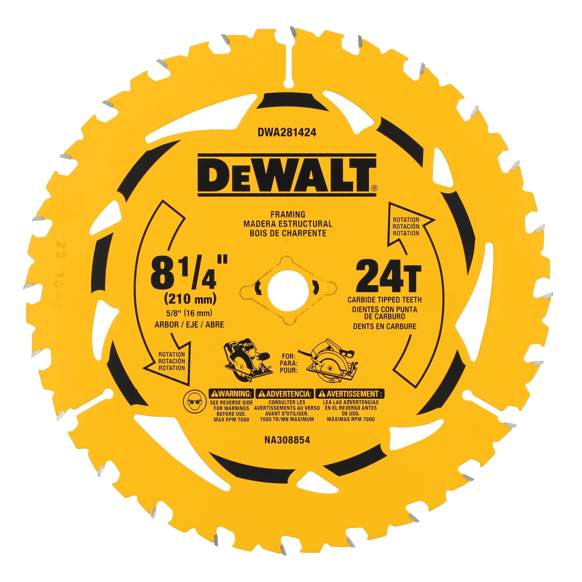 DEWALT DWA281424 8-1/4-in 24 -Tooth Rough Finish Tungsten carbide-tipped steel Circular saw blade Individual