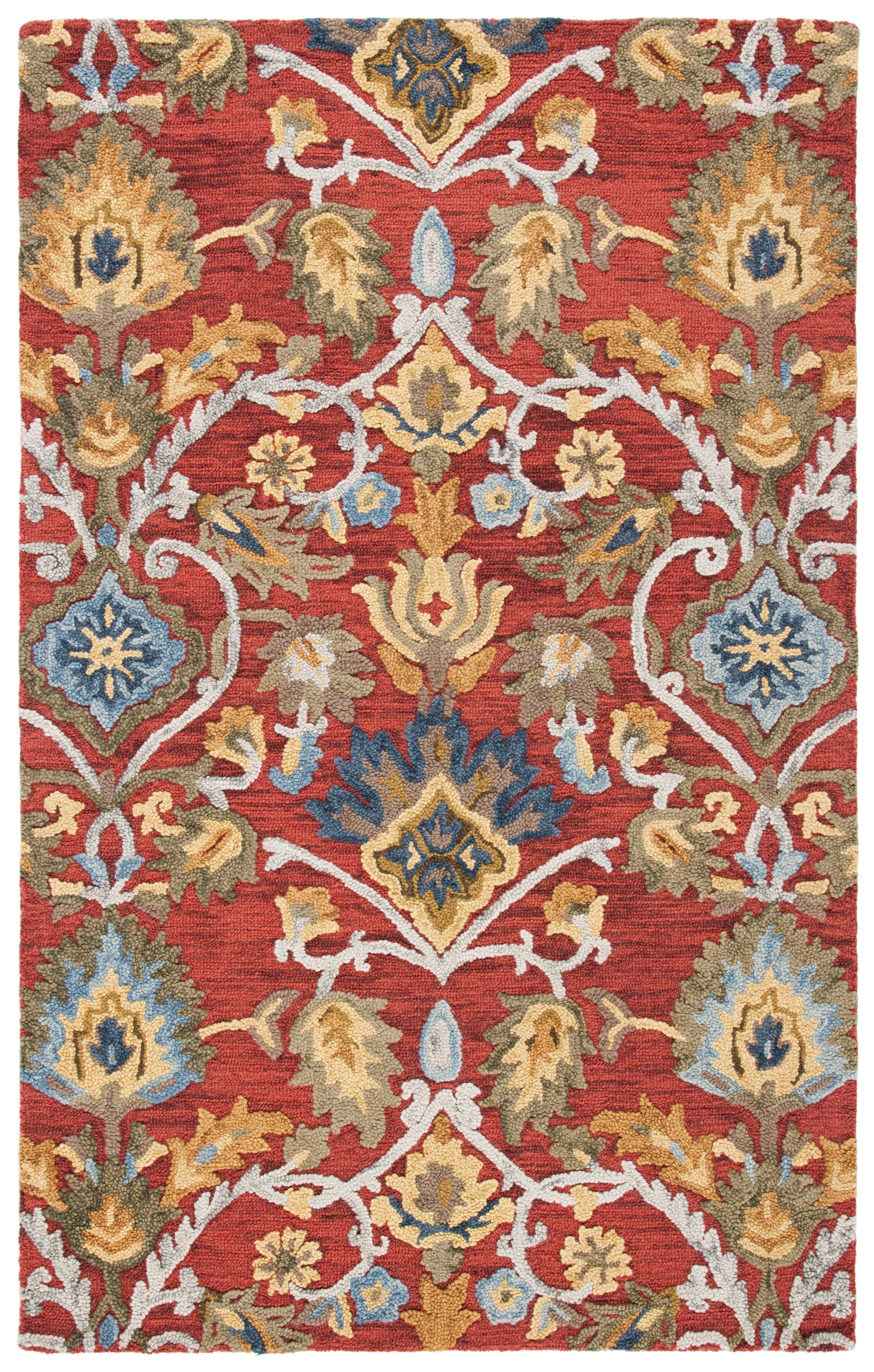Blossom Red and Multicolor Floral Wool 8' x 10' Area Rug