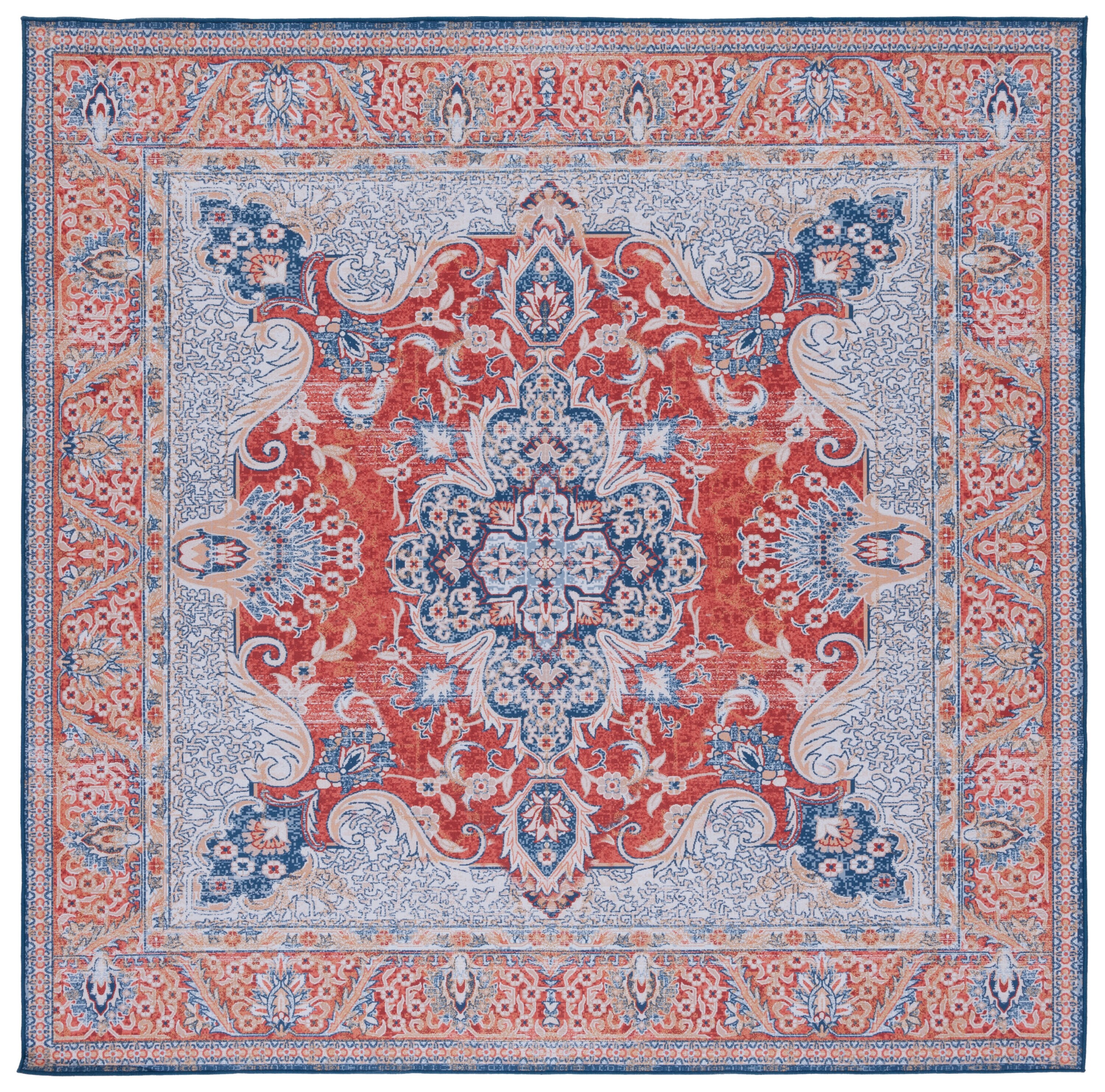 Tucson Contemporary 6' Square Blue Synthetic Washable Rug