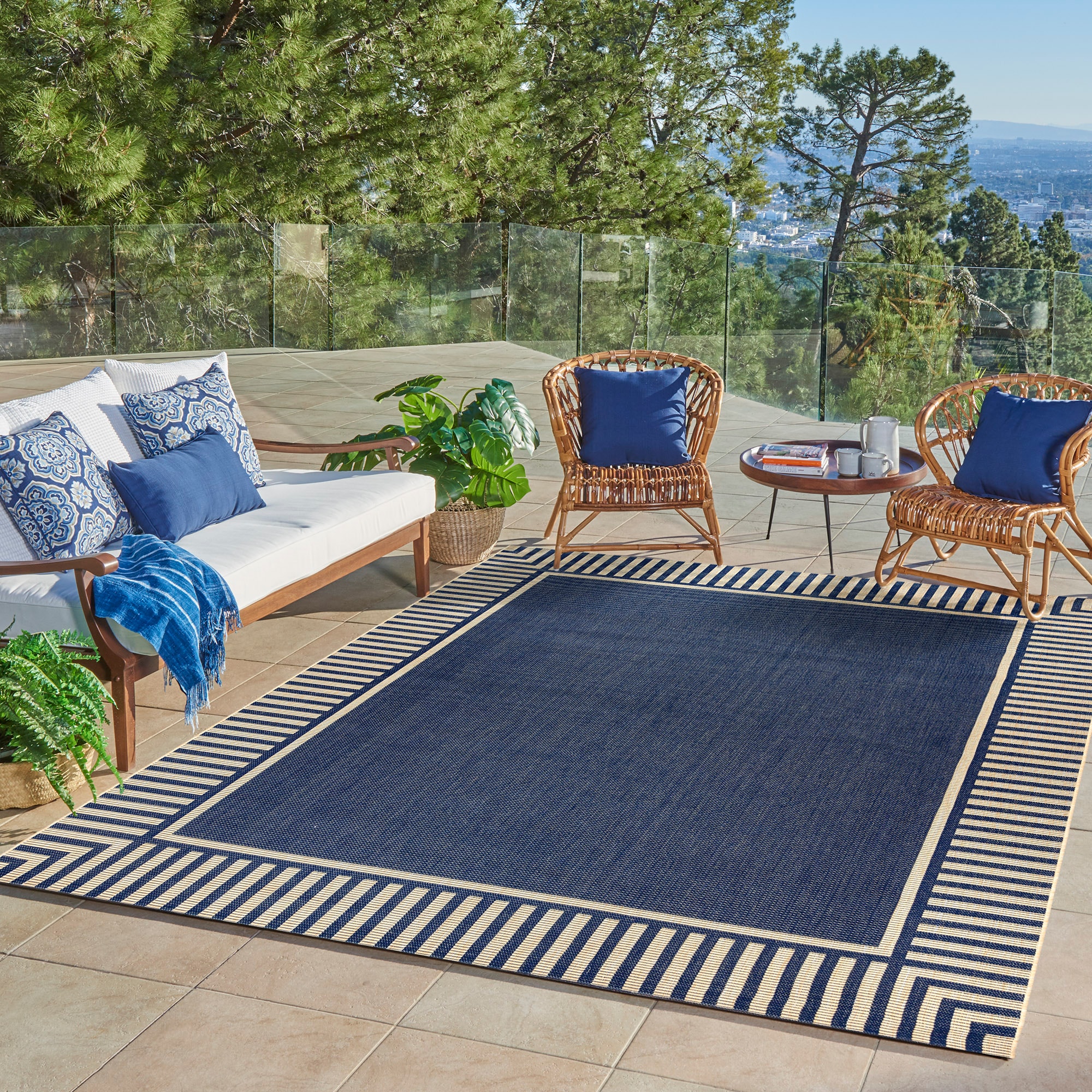 GERTMENIAN 25417 8 x 10 (ft) Polypropylene Navy/Sand Rectangular Indoor/Outdoor Stripe Area rug