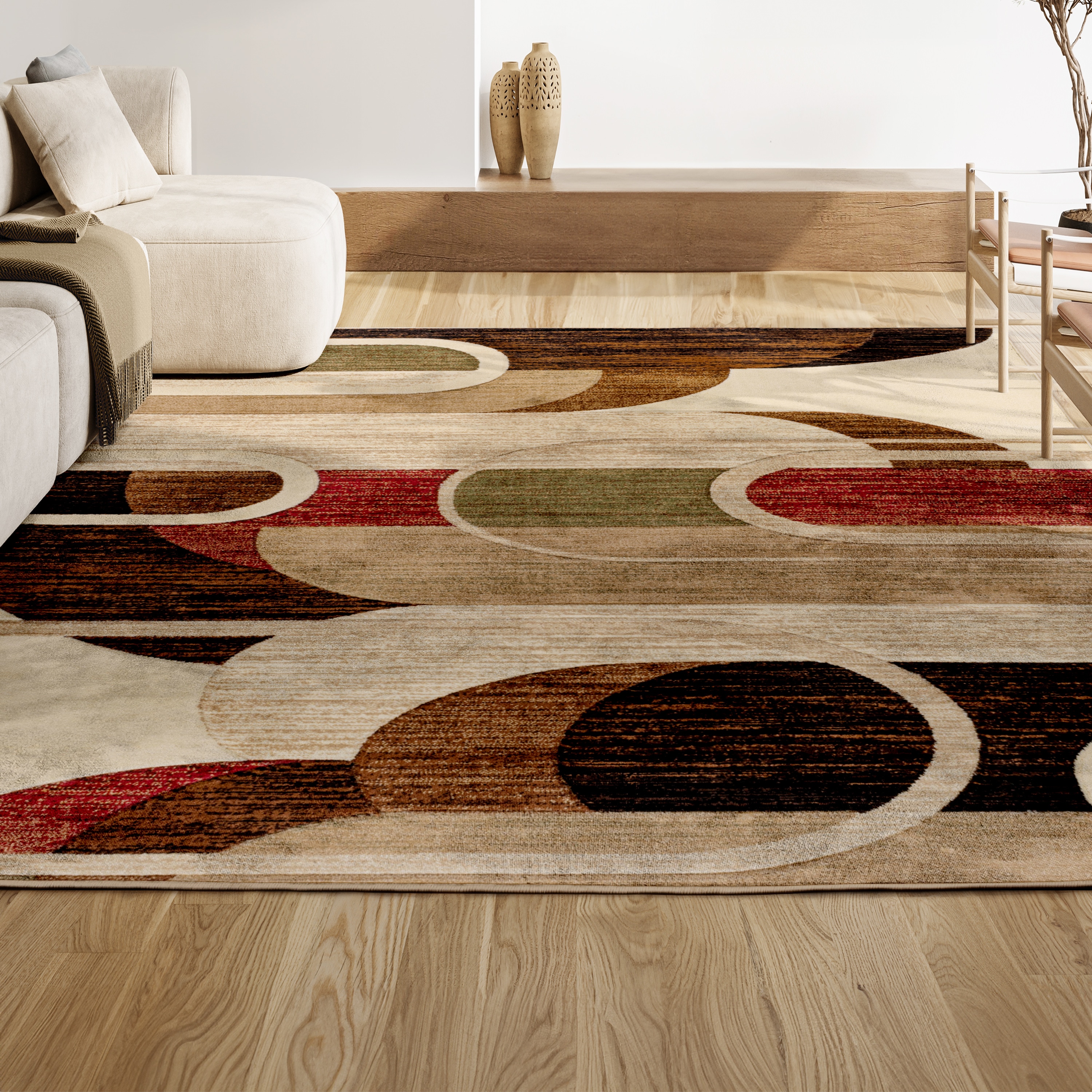 Tamara Retro Red and Beige Geometric Area Rug