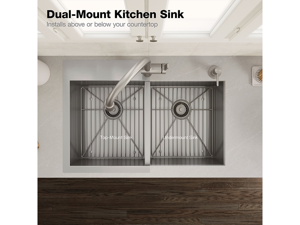 KOHLER Decree Dual-mount 33-in x 22-in Stainless Steel Double Equal Bowl  2-Hole Kitchen Sink in the Kitchen Sinks department at