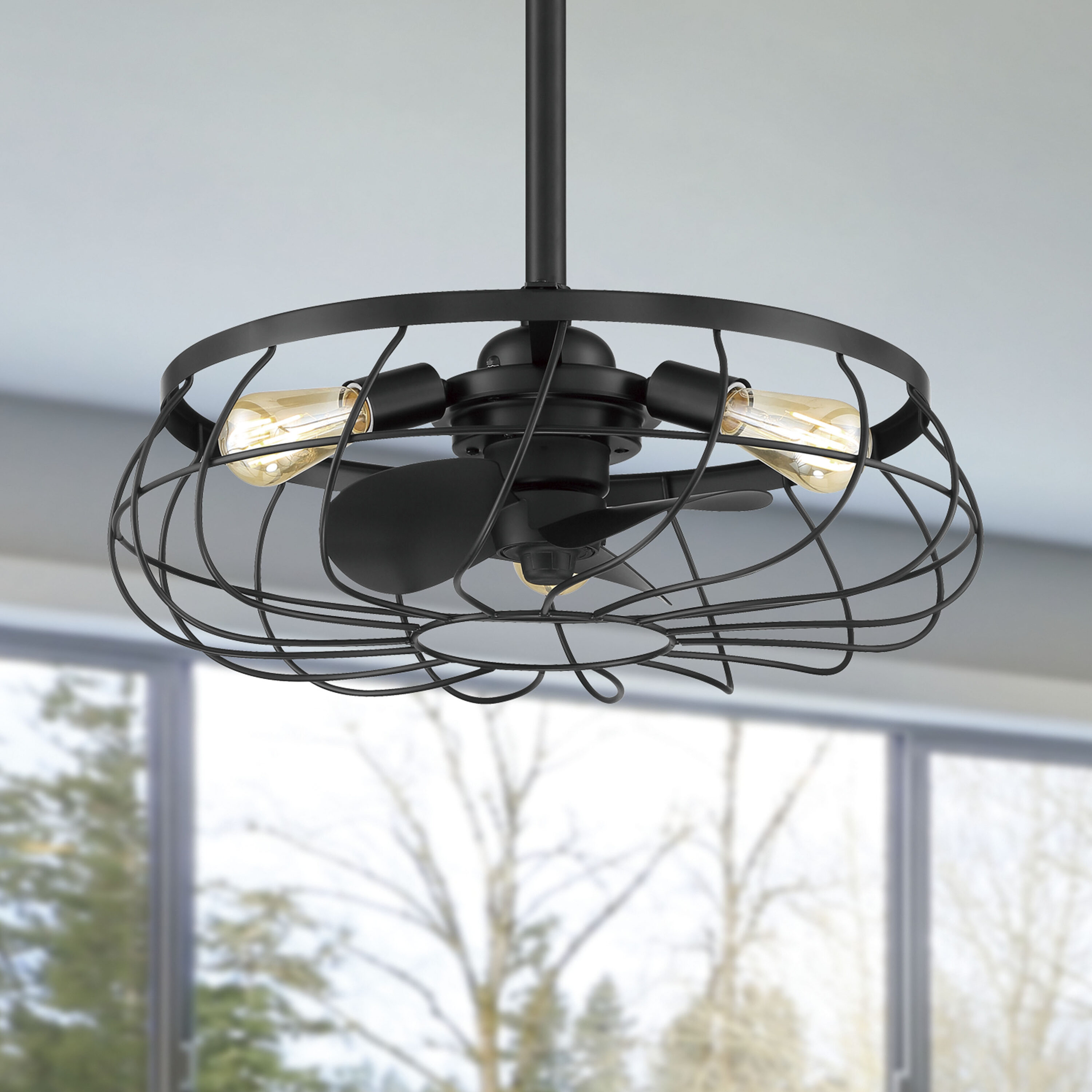 Arranmore Lighting & Fans SANTIAGO 22-in Outdoor Matte Black with Matte Blades Fandelier Ceiling Fan With Light - Remote Included ( 3 -Blade ) #AR-2281MB