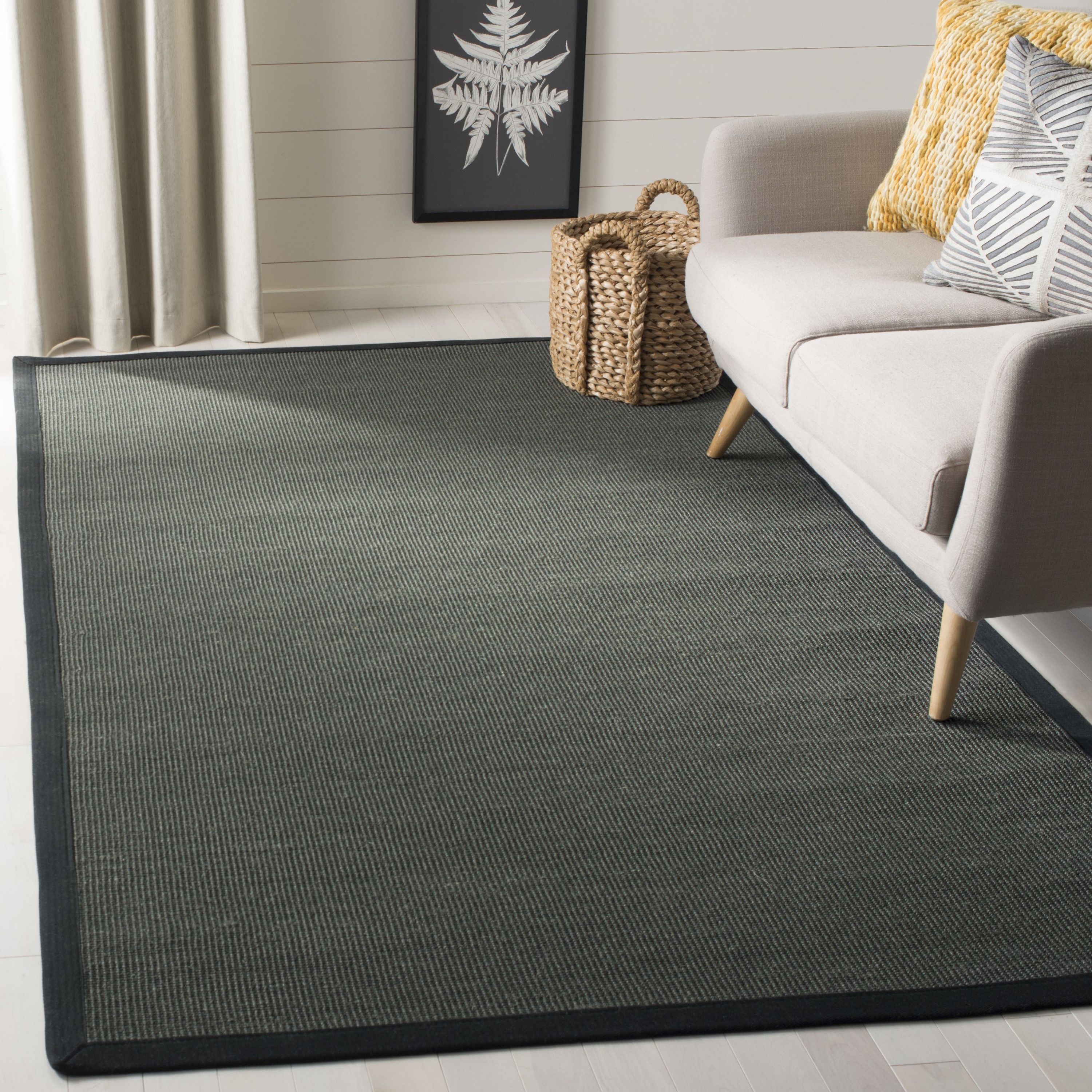 Safavieh NF131D-4 Natural Fiber Tobias 4 x 6 (ft) Loomed Sisal Anthracite/Black Rectangular Indoor Solid Farmhouse/Cottage Area rug