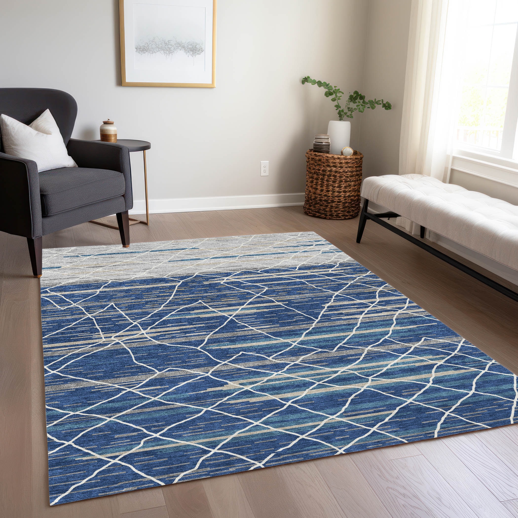 Addison Rugs ACN1025NA3X5 Chantille ACN1025NA 3 x 5 (ft) Polyester Navy Rectangular Indoor/Outdoor Geometric Machine washable Area rug