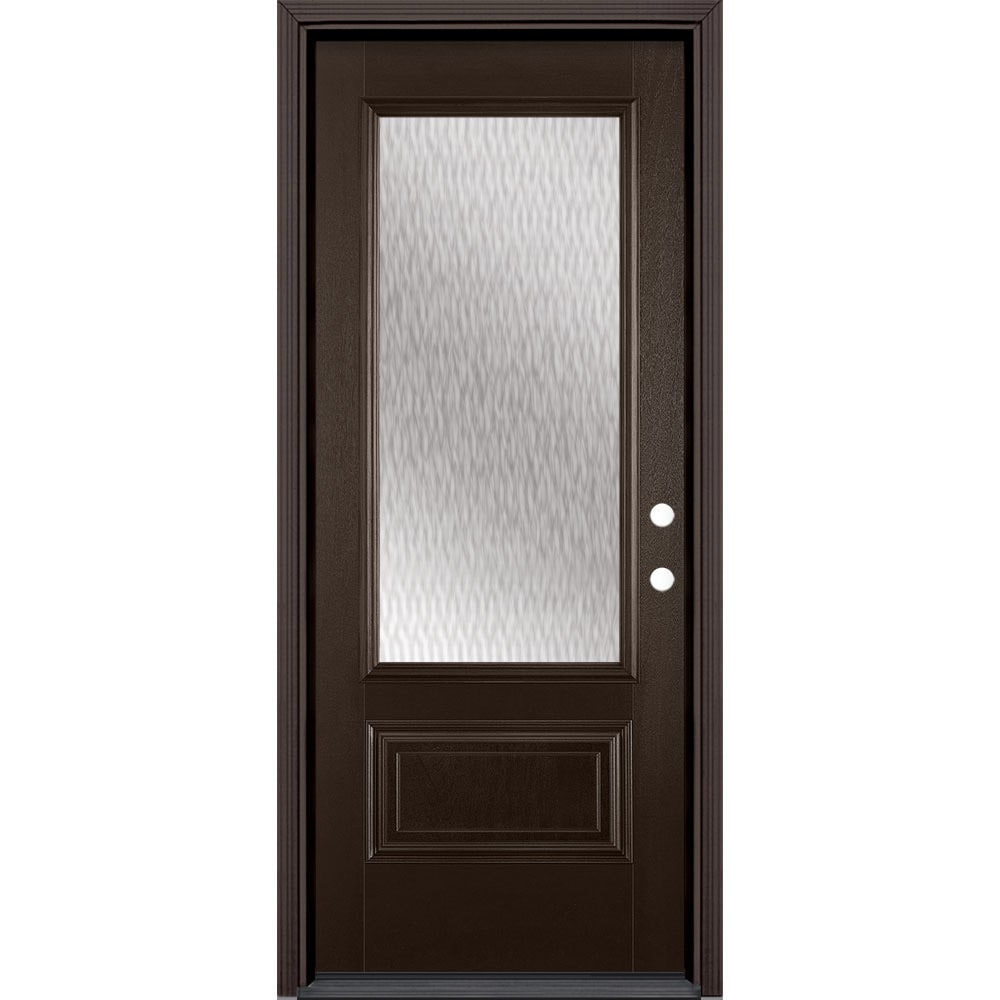 Masonite 628203 Double Water Textured Glass 32-in x 80-in x 4-9/16-in Fiberglass 3/4 lite Left-hand inswing Walnut Stained Prehung Front Door with Brickmould Insulating core