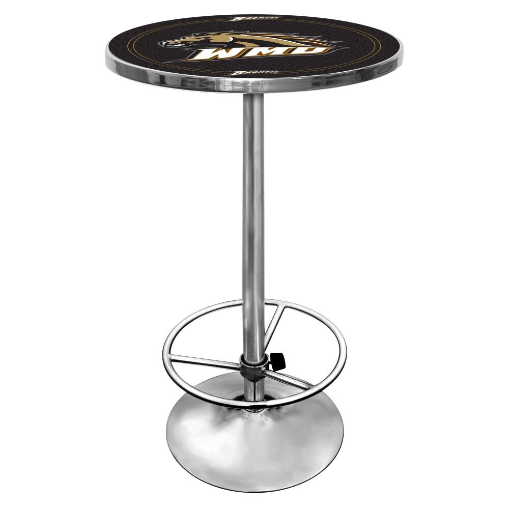 Trademark Gameroom LRG2000-WMU Western Michigan Broncos Pub Tables Black Round Traditional Bar Table, Composite with Metal Metal Pedestal Base 27.375-Inches L x 42-Inches H