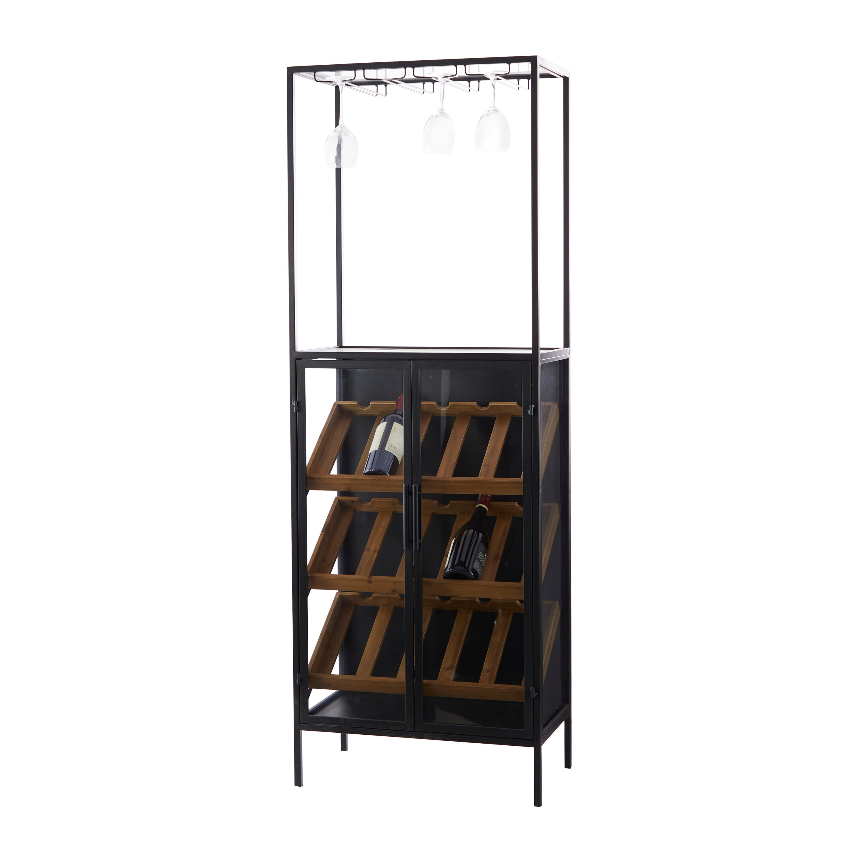 Grayson Lane 15 Bottle Black With Wine Glass Holders And Wood Accents Rack In The Storage Department At Lowes Com
