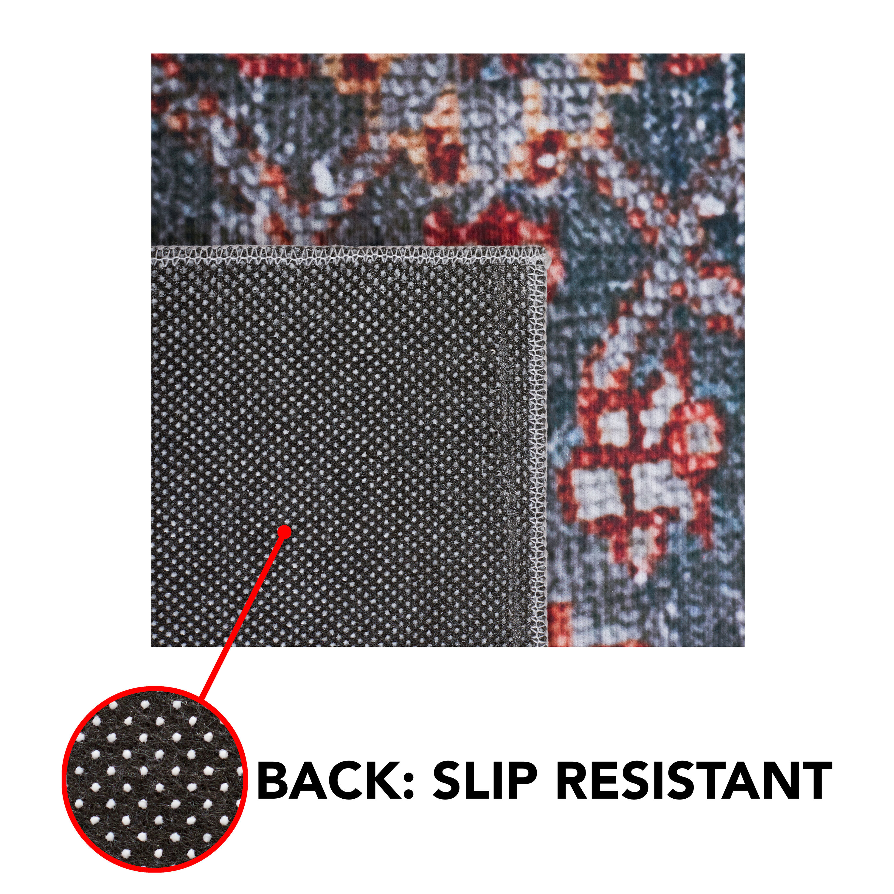 Tucson Blue and Rust Square Machine Washable Area Rug
