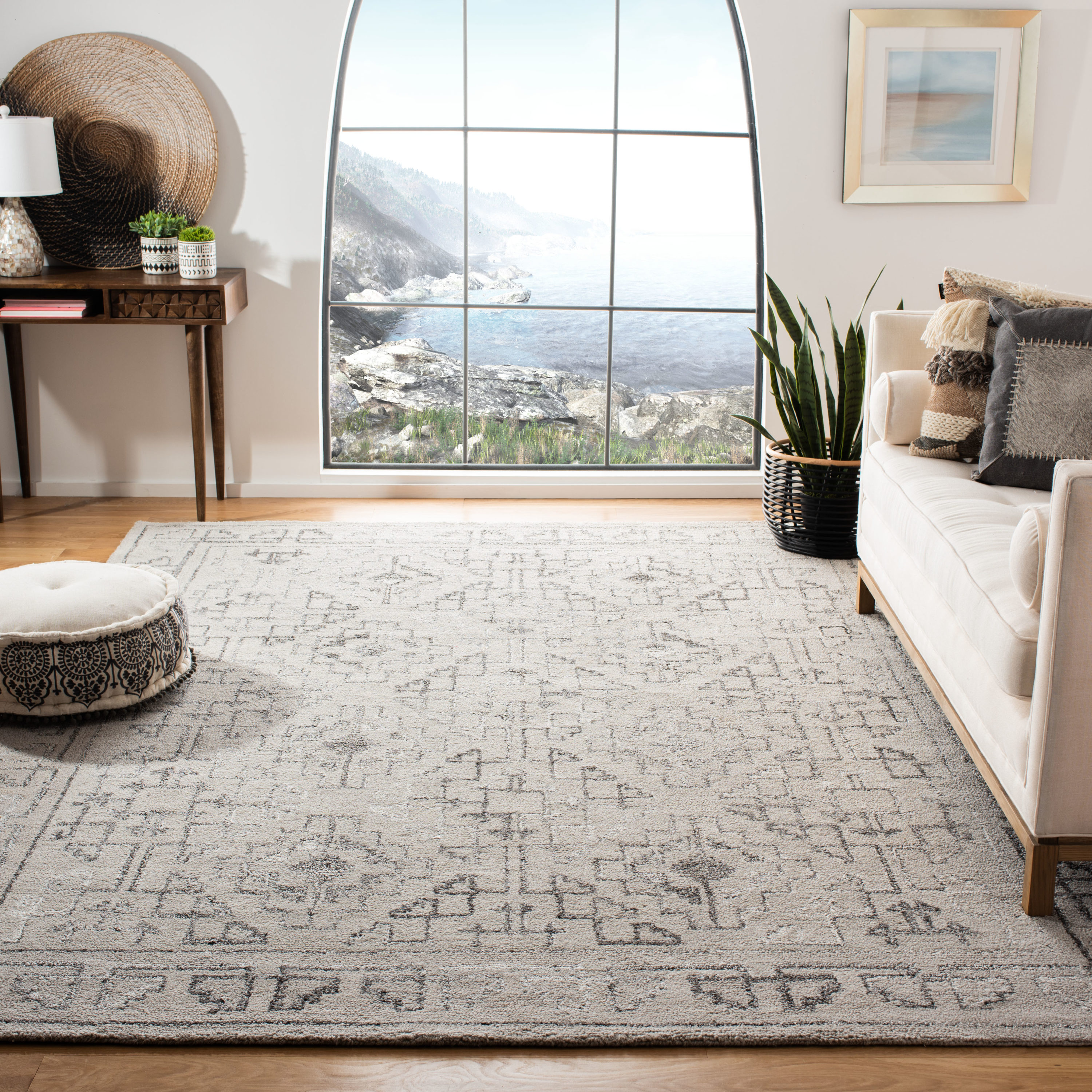 Handmade Abstract Black & Taupe Wool-Blend 6' Square Area Rug