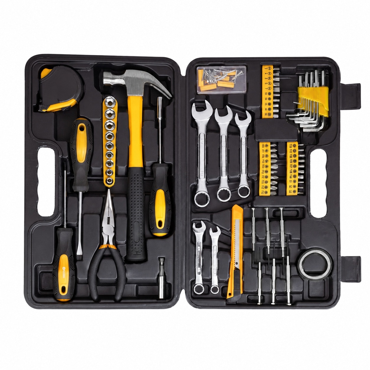 KHKFY 148 Piece Tool Kit General Hand Tool Set with Plastic Toolbox Storage Case for Home Repairs Maintenance and Automotive Use Yellow Heat #LKH0714X120