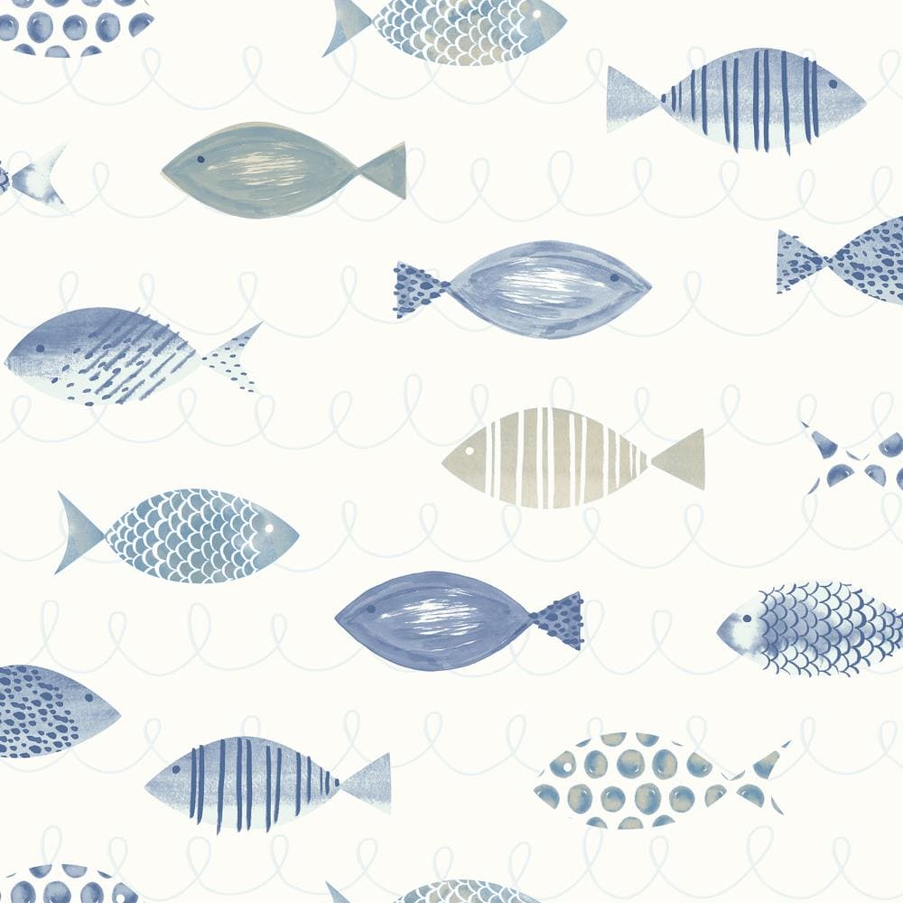 Chesapeake 3120-12043 Sanibel 56.4-Sq. Feet Blue Non-woven Animals Prepasted Water Activated Paste Wallpaper