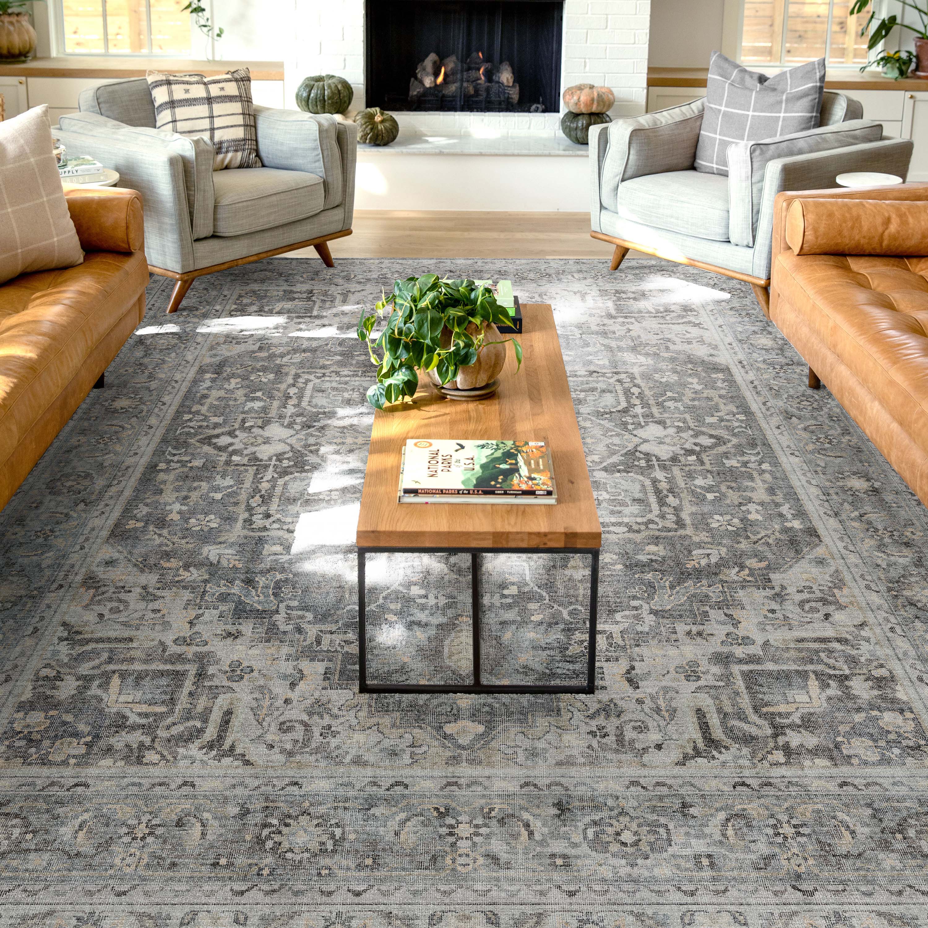 Well Woven W-AP-28C-8 Apollo 9 x 13 (ft) Flatweave Polyester Dark Grey Rectangular Indoor Medallion Persian Area rug