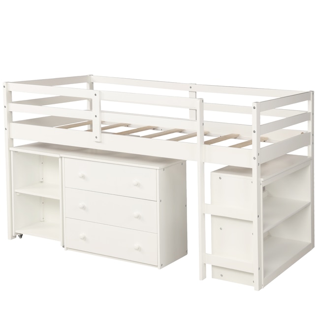 Casainc Loft Bed White Twin Bunk, Twin Loft Bed With Drawers And Desk
