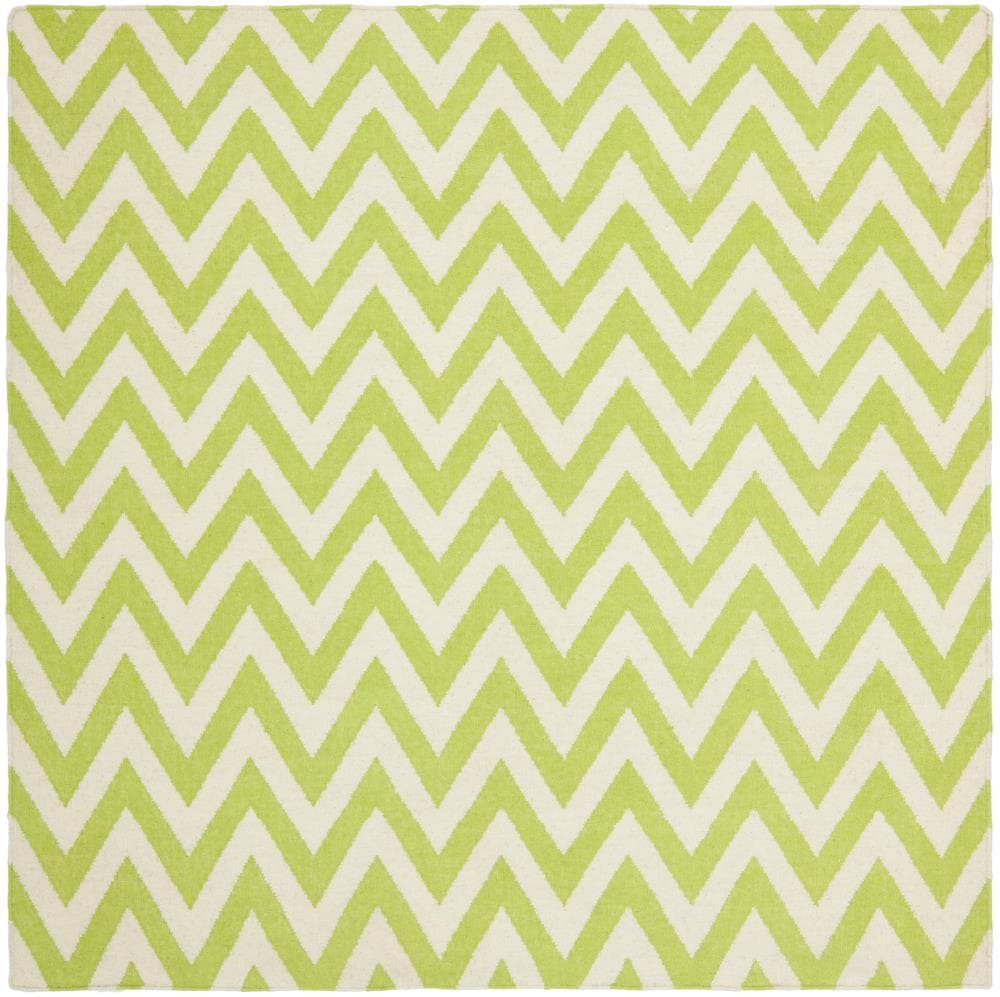 Ivory and Green Geometric Wool Square Area Rug