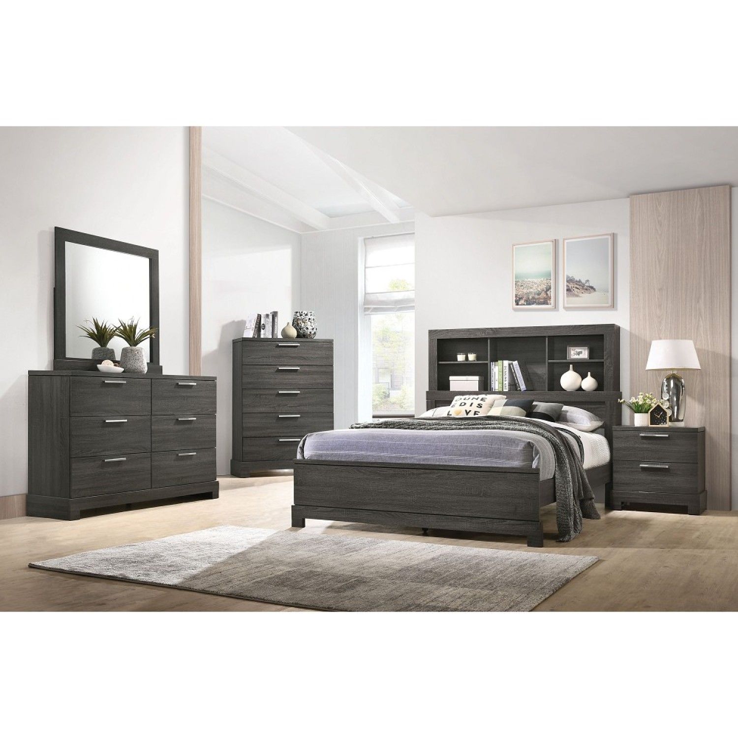 JASMODER 22030Q Oak Queen Composite Platform Bed