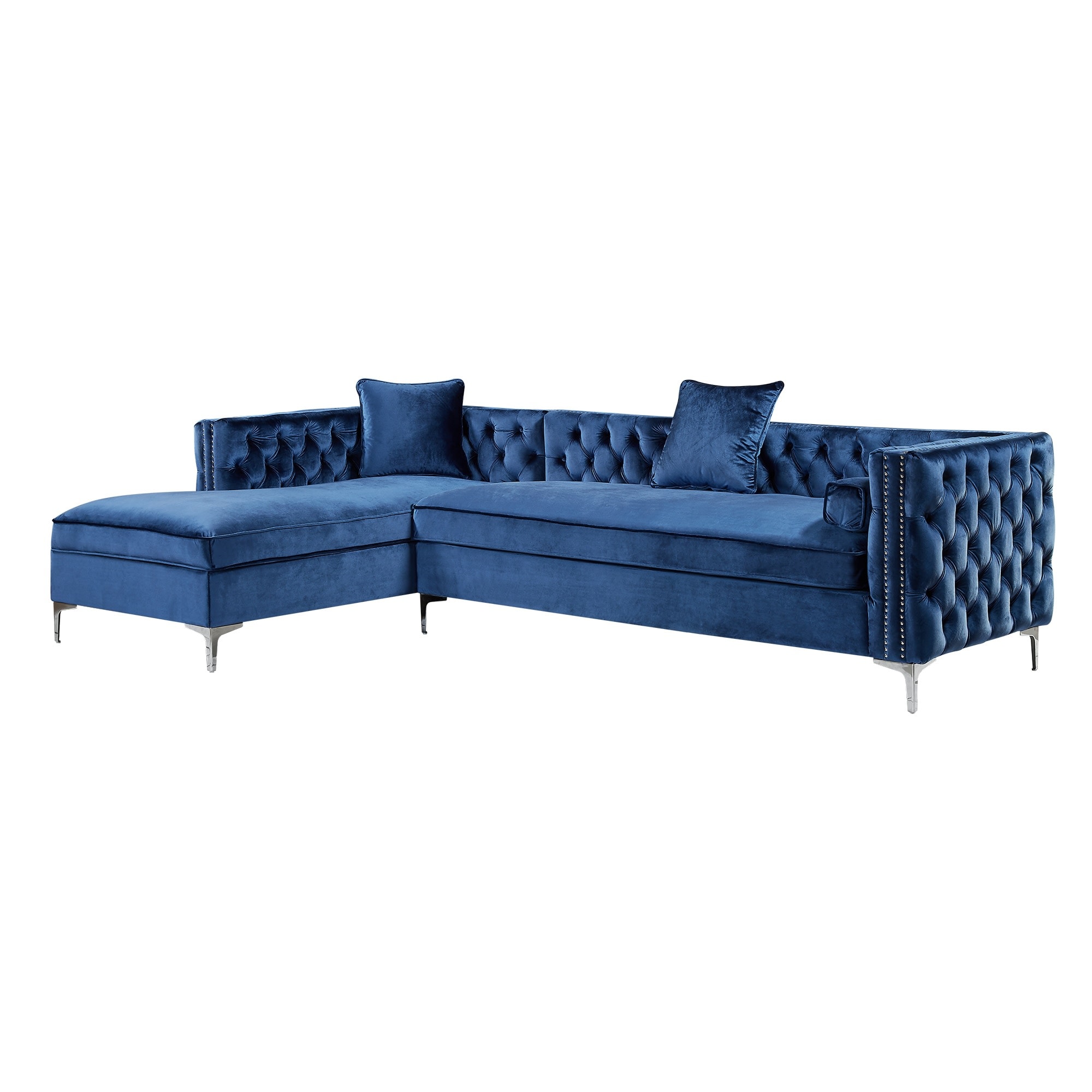 Inspired Home SL01-02NY-LS Olivia 115-in Glam Navy Velvet 4 -seater Sectional