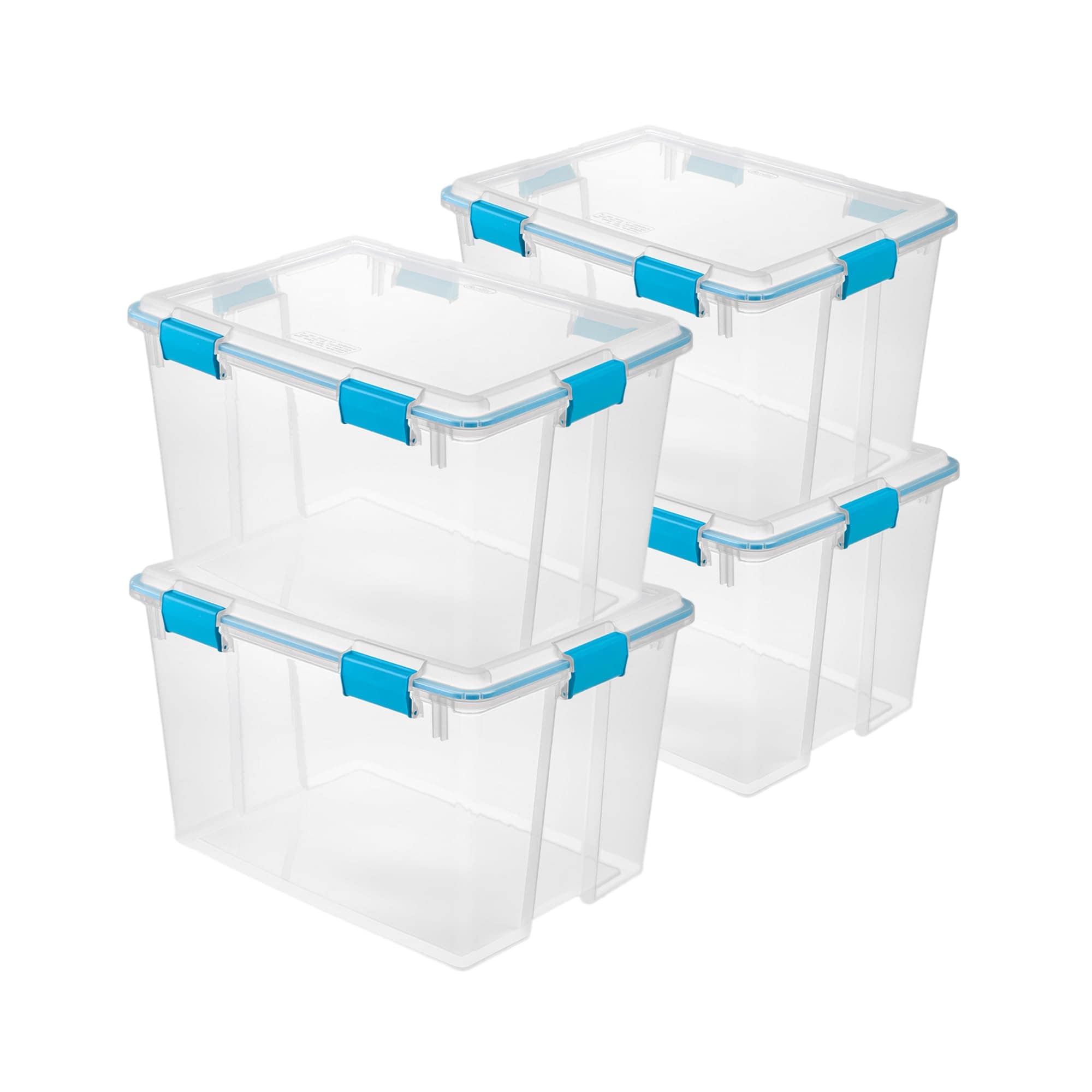 Sterilite 19384304-4 80 Quart Gasket Box - Weather-Resistant Storage Bins 4-Pack with Latching Lids