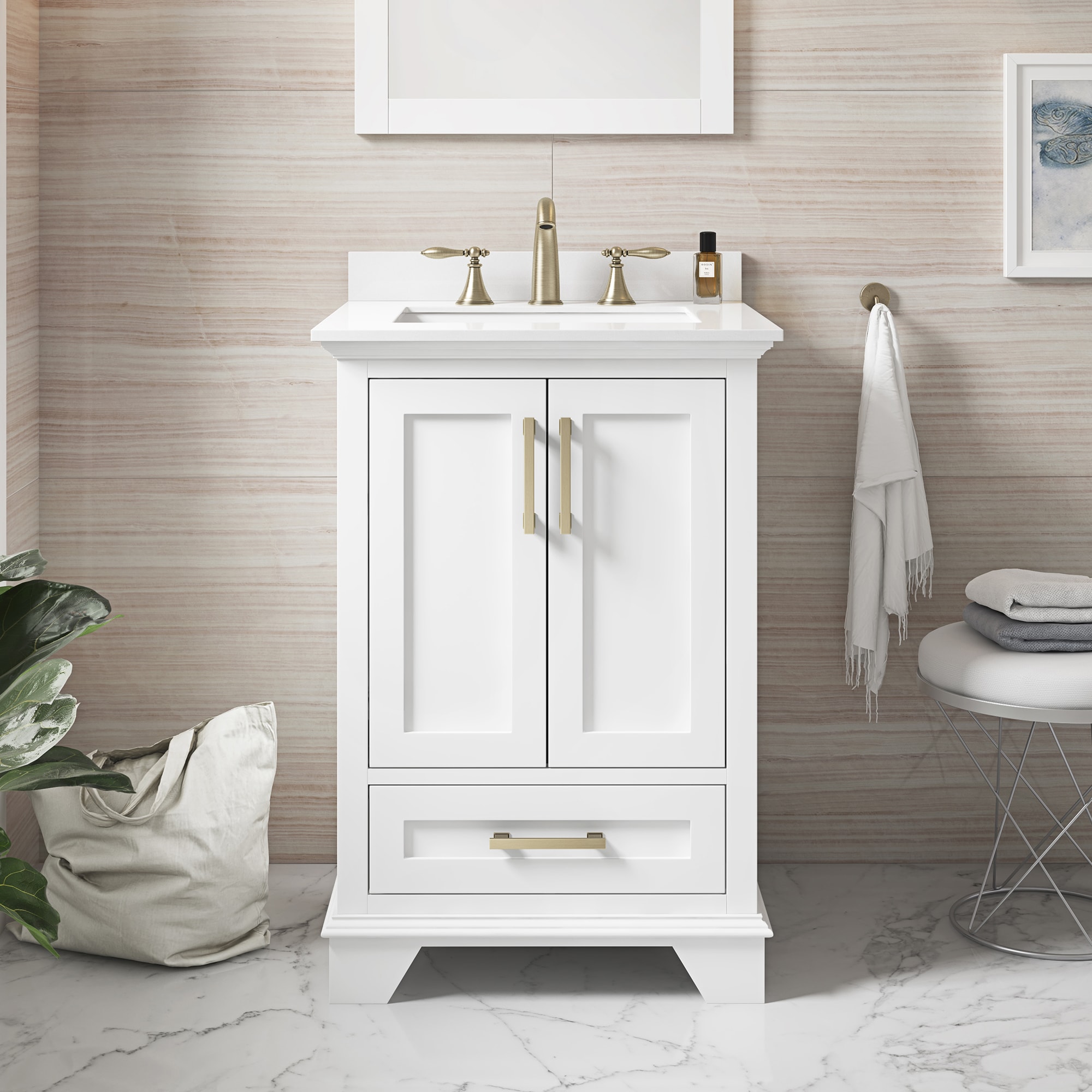allen + roth Hamburg 24-in White Undermount Single Sink Bathroom Vanity  with White Engineered Stone Top in the Bathroom Vanities with Tops  department at