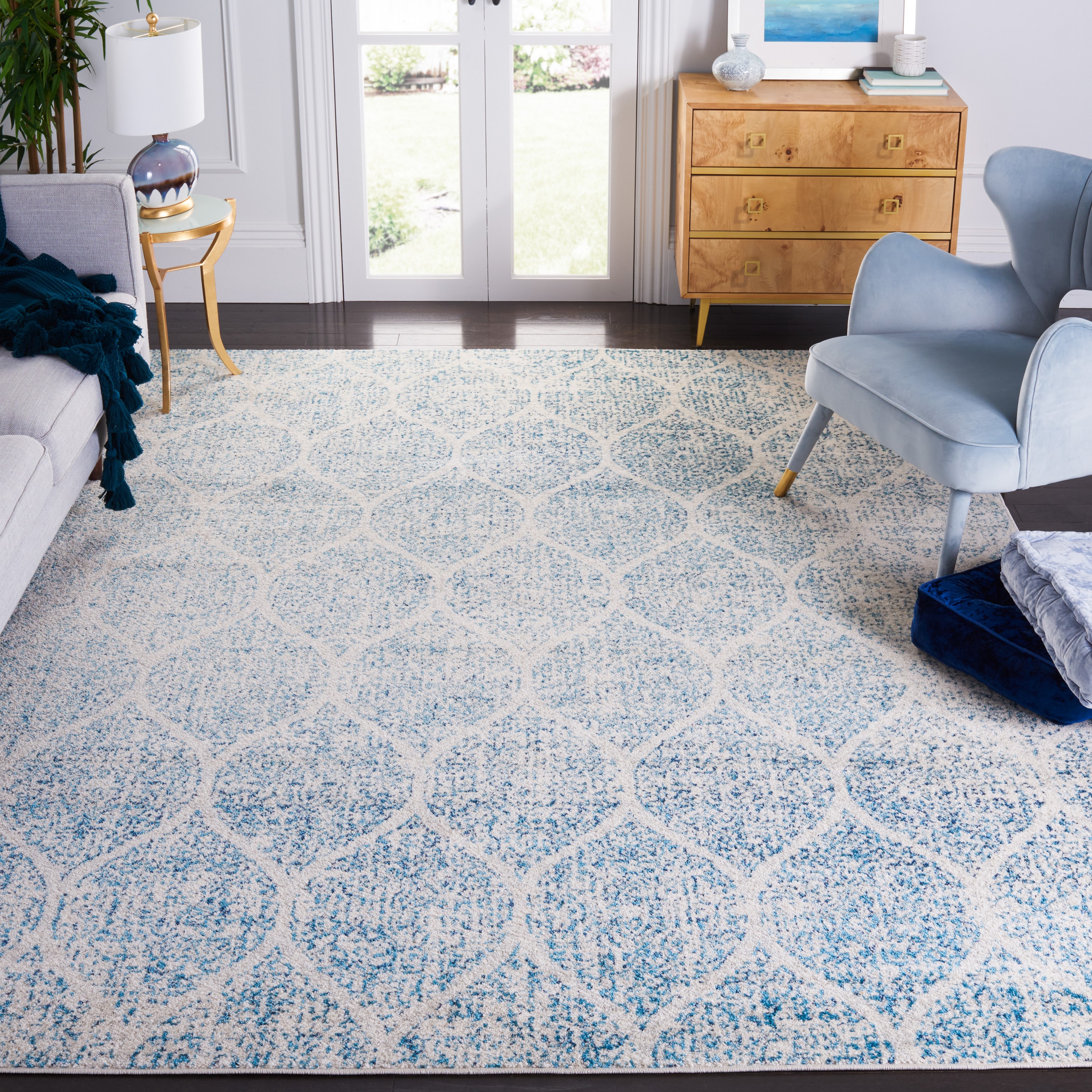 Safavieh MAD604E-8 Madison Westmont 8 x 10 (ft) Loomed Synthetic Cream/Turquoise Rectangular Indoor Trellis Vintage Area rug