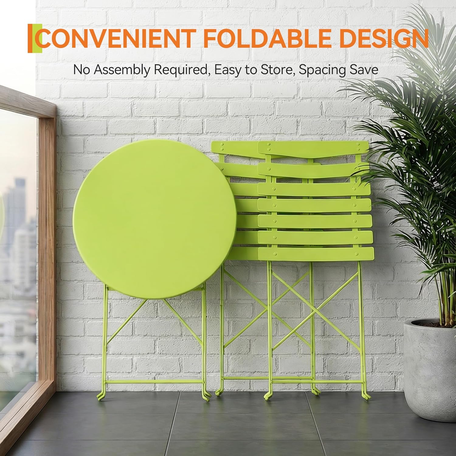 IdealHouse Folding Patio Bistro Table and Chairs Set of 3 Metal ...
