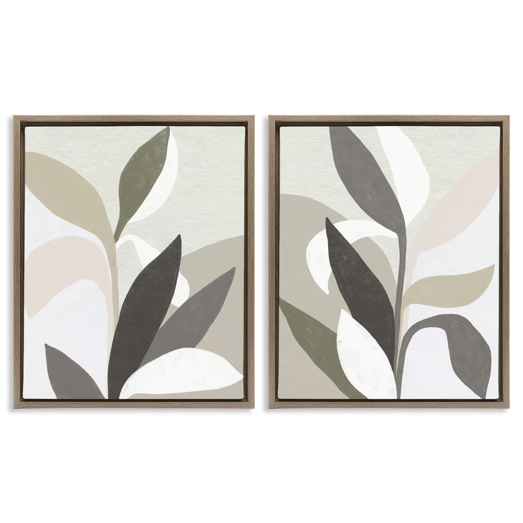 Stupell Industries B2-760-FFE-2PC-24X30 Neutral Leaf Shapes 2pc Floating Frame Set design by June Erica Vess