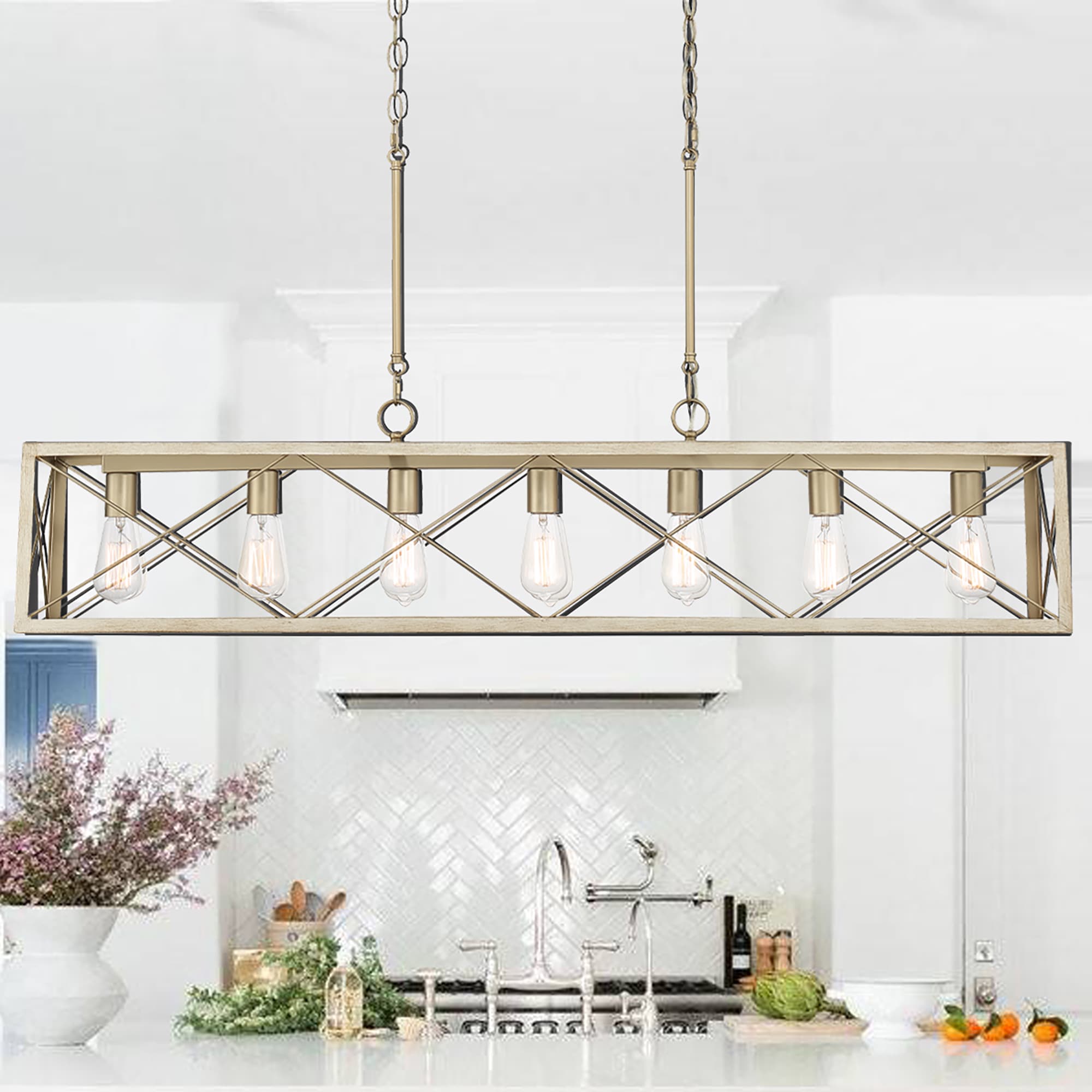 ACROMA 4007WOBD Alodie 7 -Light Matte Brass Farmhouse Bare bulb For Use in Bedrooms, Dining Rooms, Foyers, Kitchens, Living Rooms Chandelier