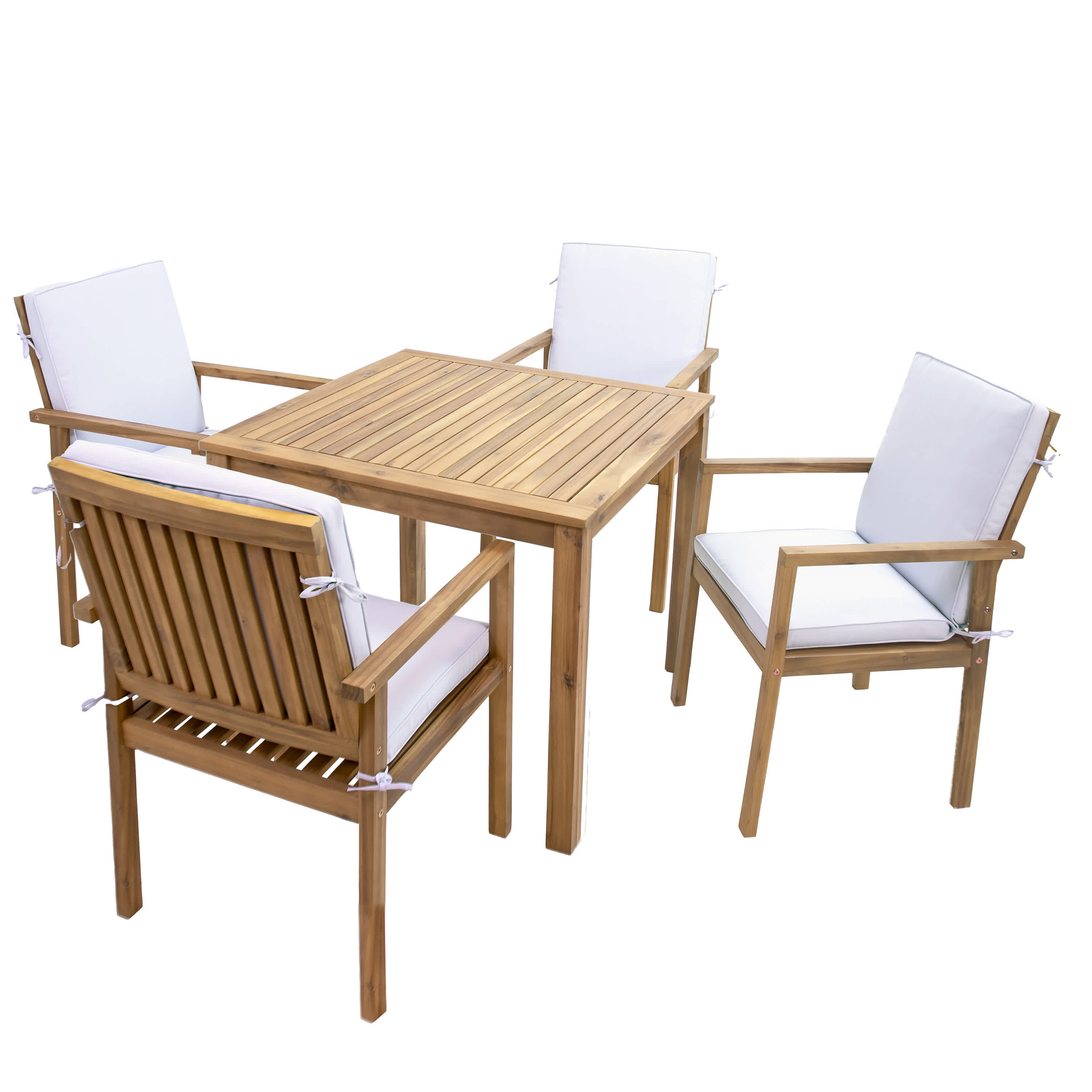 Sunnydaze Decor BOD-557-CMB Sunnydaze 5-Piece Outdoor Dining Set - Rodanthe Outdoor Table and Chairs for Patio - Acacia Wood Patio Dining Set for 4 - Cushions Included