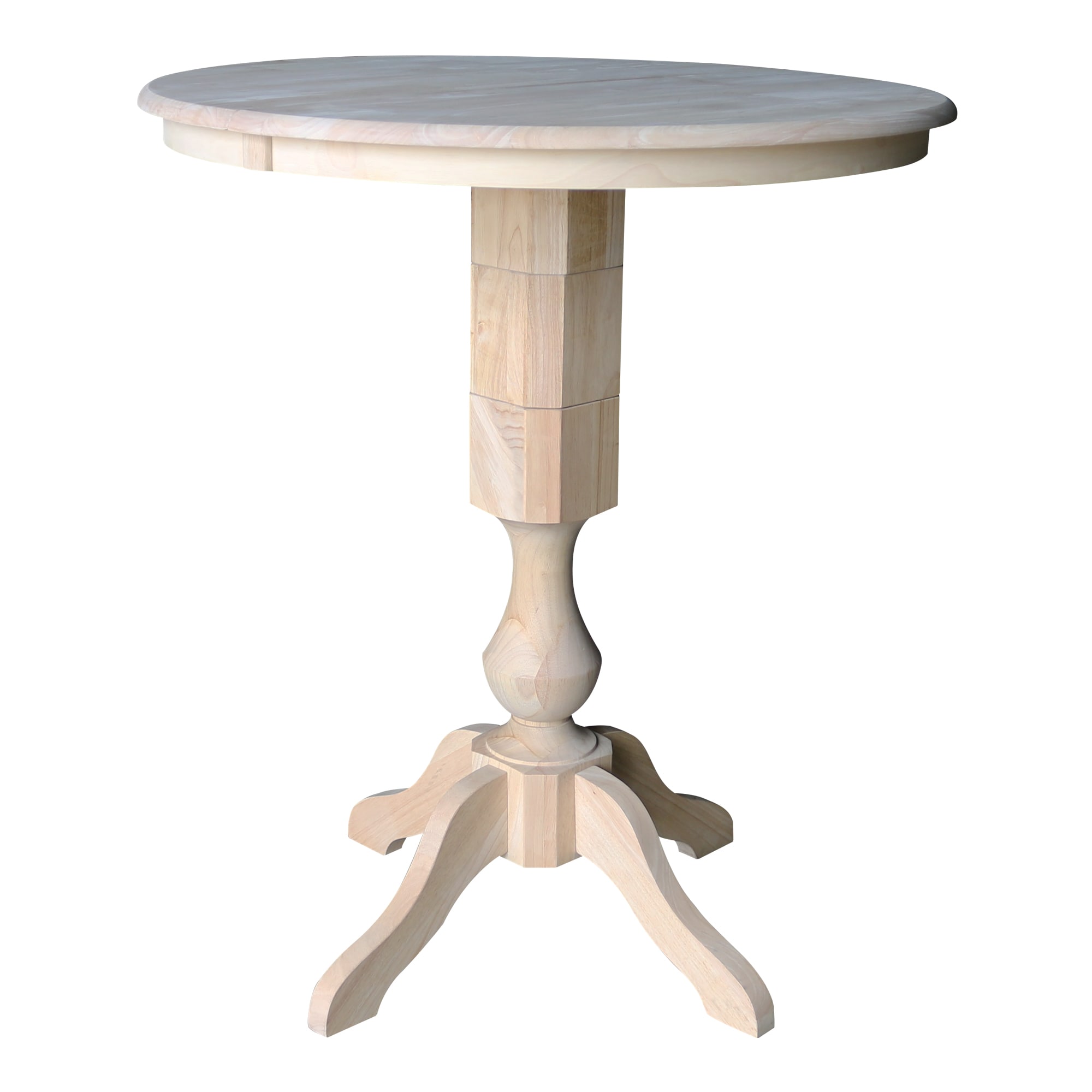 International Concepts K-36RXT-11P-2 Unfinished Round Traditional Extending Removable leaf Bar Table, Wood with Unfinished Wood Pedestal Base 48-in L x 42.1-in H