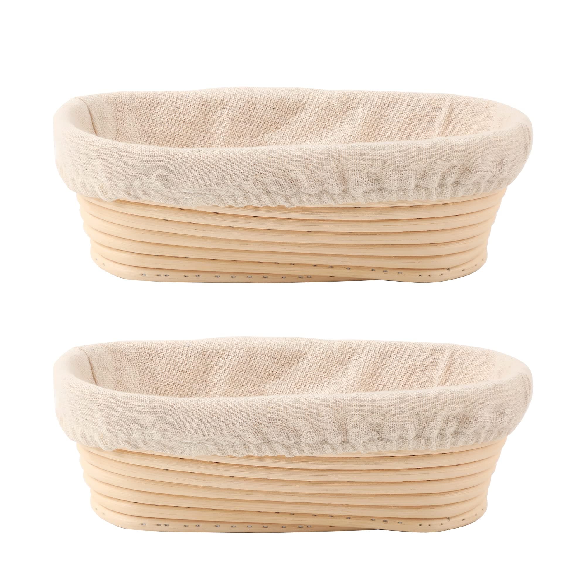 Etokfoks  Rattan Dough Proofing Basket Set 2 Pack Oval Shape with Liners for Artisan Sourdough Bread Baking Home