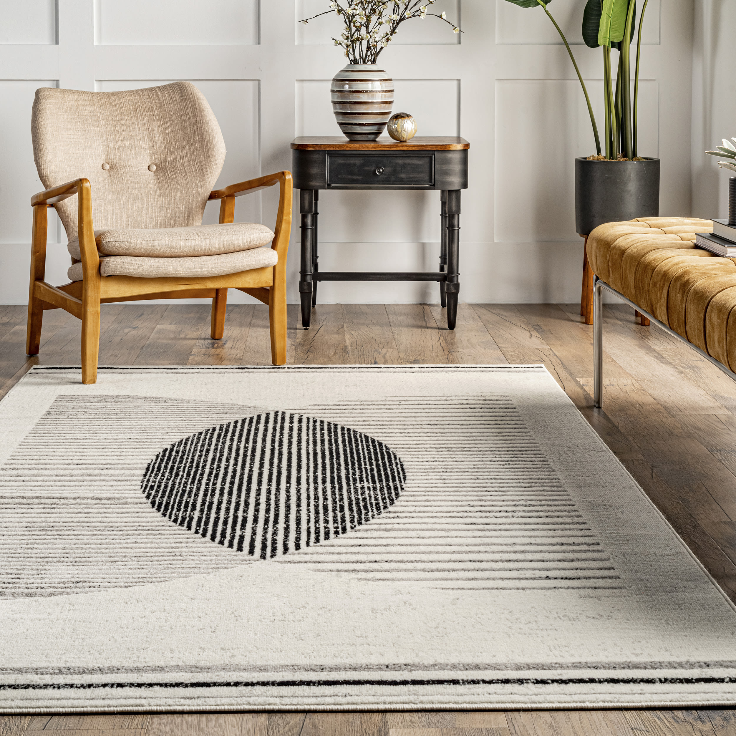 Gray Geometric Synthetic Easy Care Area Rug