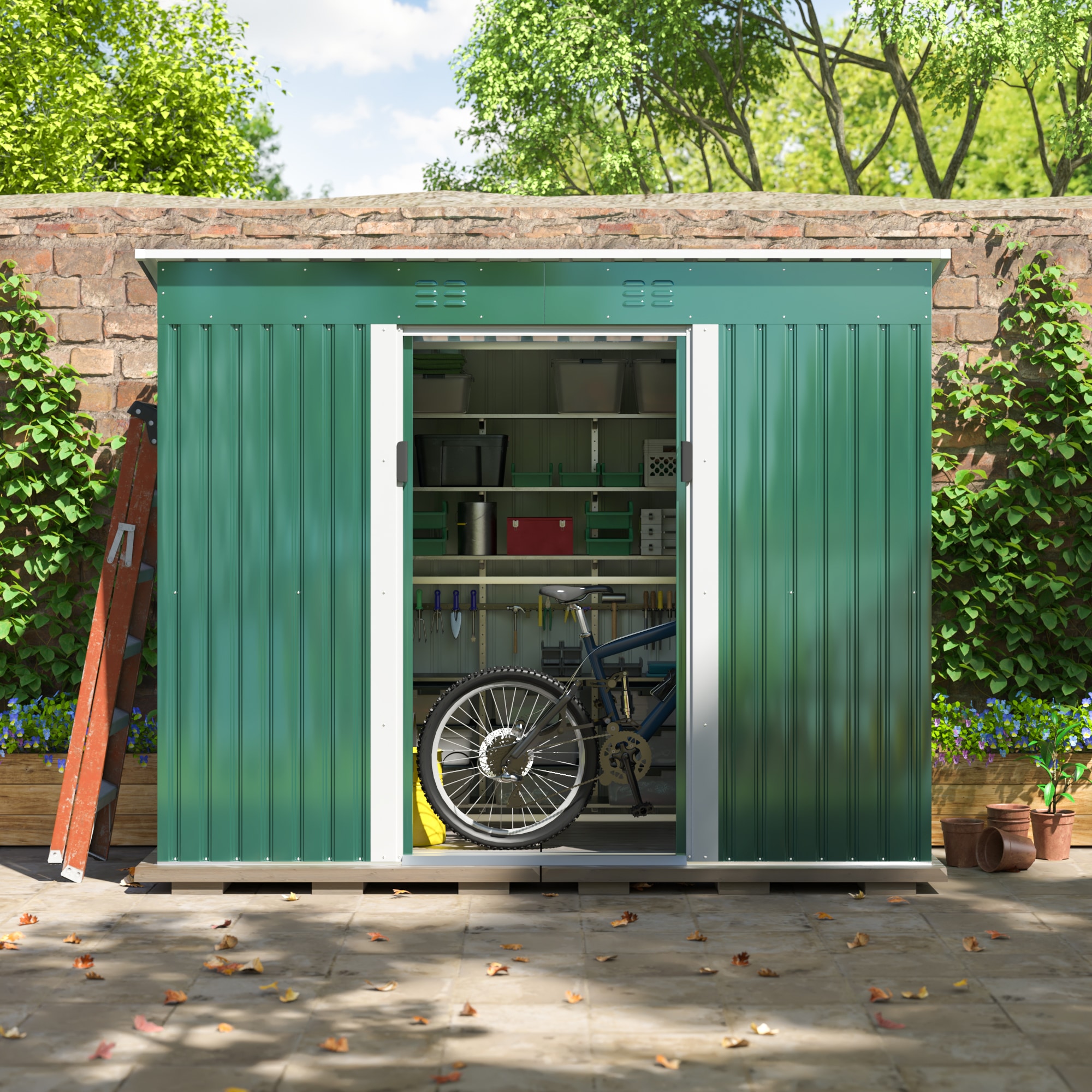 9-ft x 4-ft SKY Galvanized Steel Storage Shed in Green | - Jaxpety HG61T1314-L01