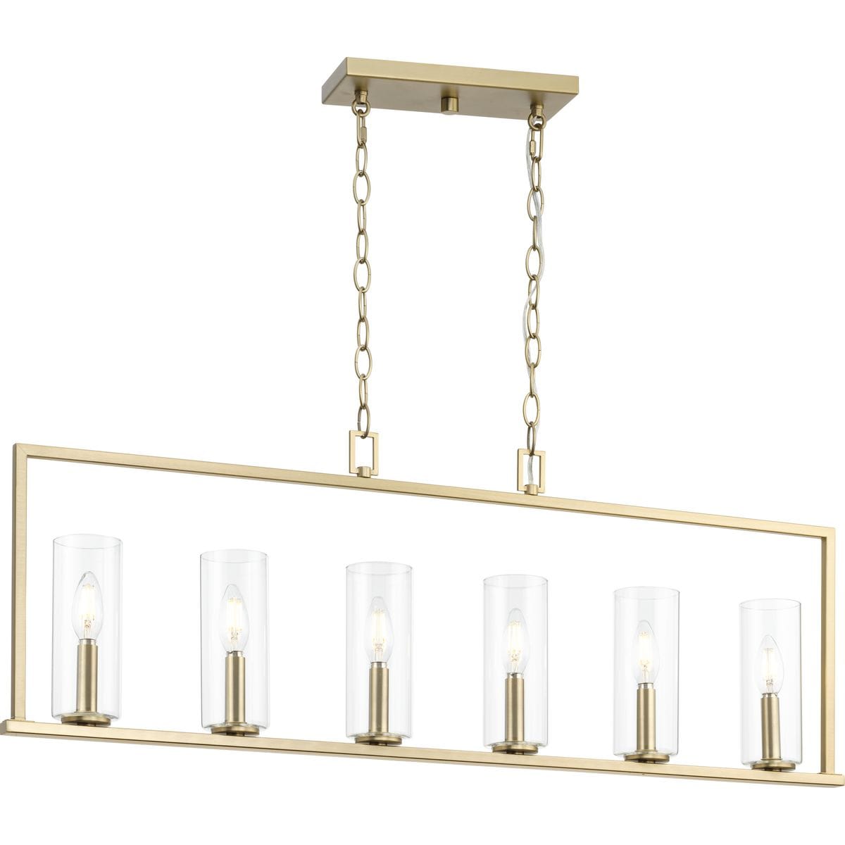 Progress Lighting P400383-191 Glennaire 6 -Light Brushed Gold Modern/contemporary Clear glass Linear Large Hanging Kitchen island light